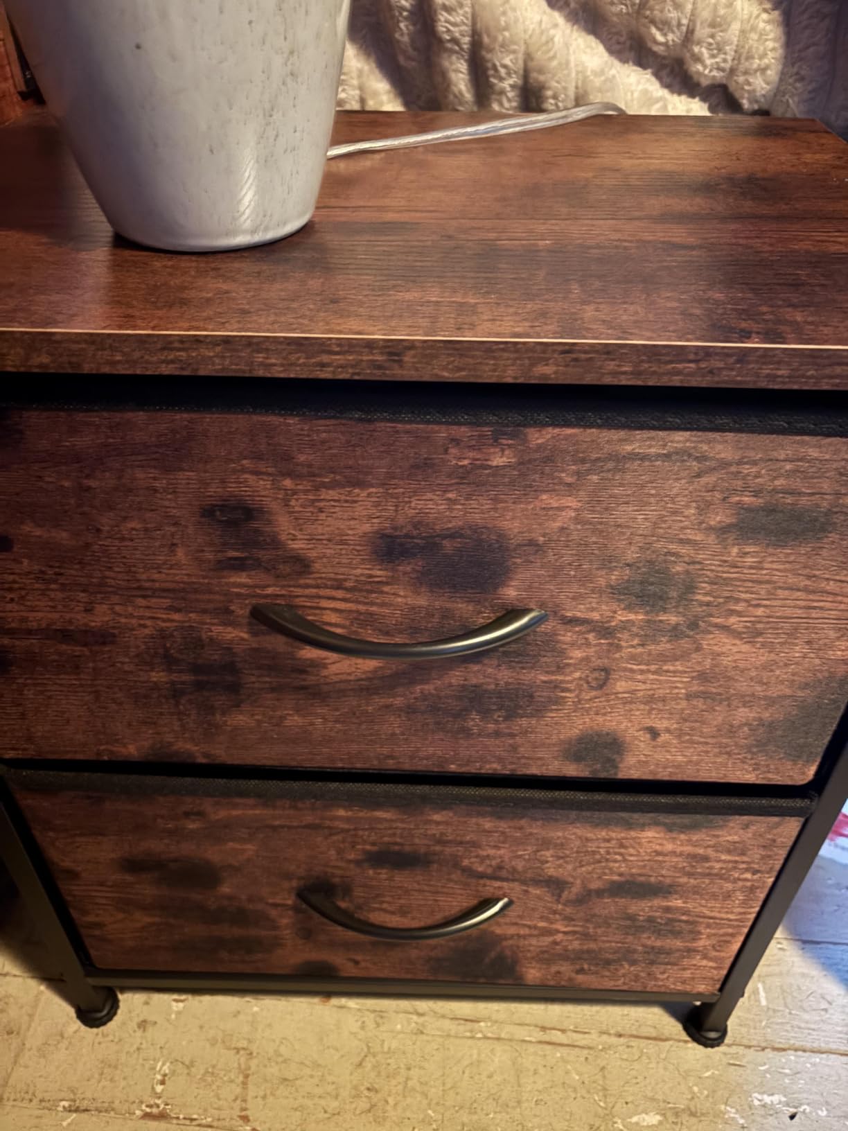 DUMOS Night Stand Small Dresser for Bedroom with 2 Drawers, Bedside Table, Fabric Bedside Storage Furniture, 20 Inch Tall End Side Table for Closet, Bedroom, White customer photo 1