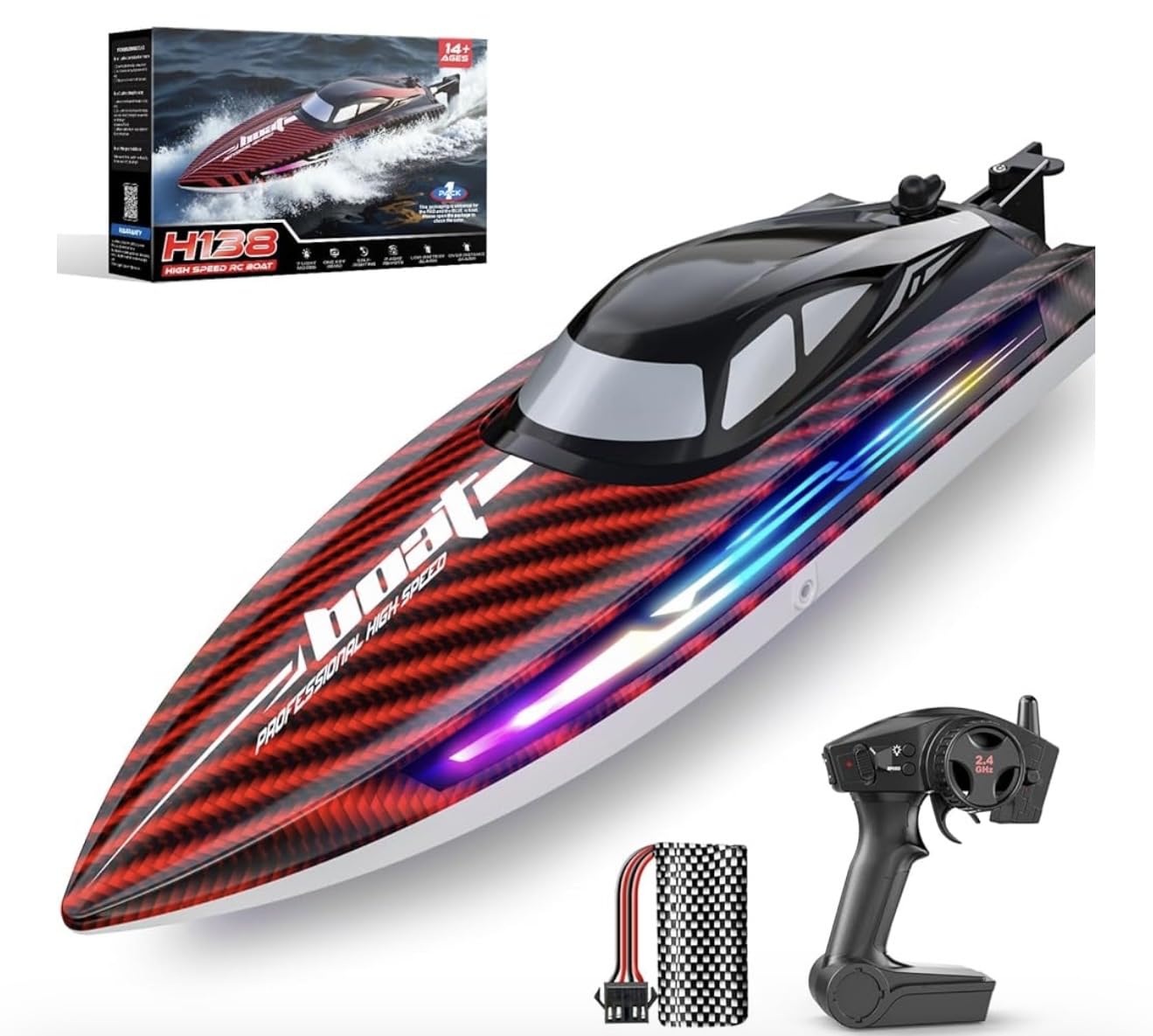 30KMH RC Remote Control Boat with 7 LED Light Modes Waterproof Electric Fast Speed Boat for Adults Kids 8-12 Lake Pool Water Play, Self-righting, Demo, Water Cooling, 20Mins, Low Battery Alert, 2.4Ghz, Blue customer photo 2