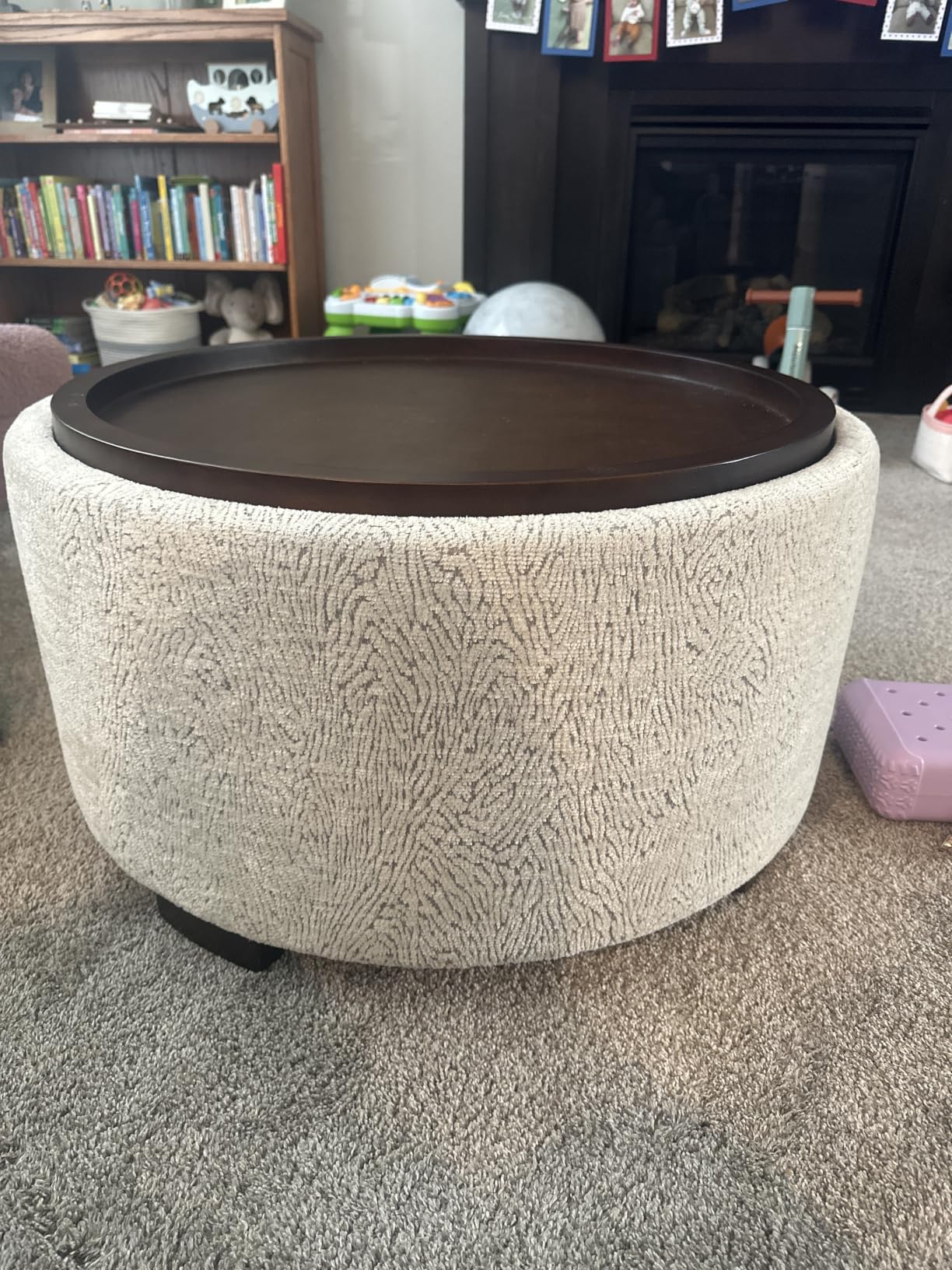 Zihanhome 30 Inch Round Storage Ottoman Coffee Table, Modern Boucle Ottoman with Lift-Off Lid and Solid Wood Legs for Living Room, Bedroom, Cornies, Apartments (Beige) customer photo 1
