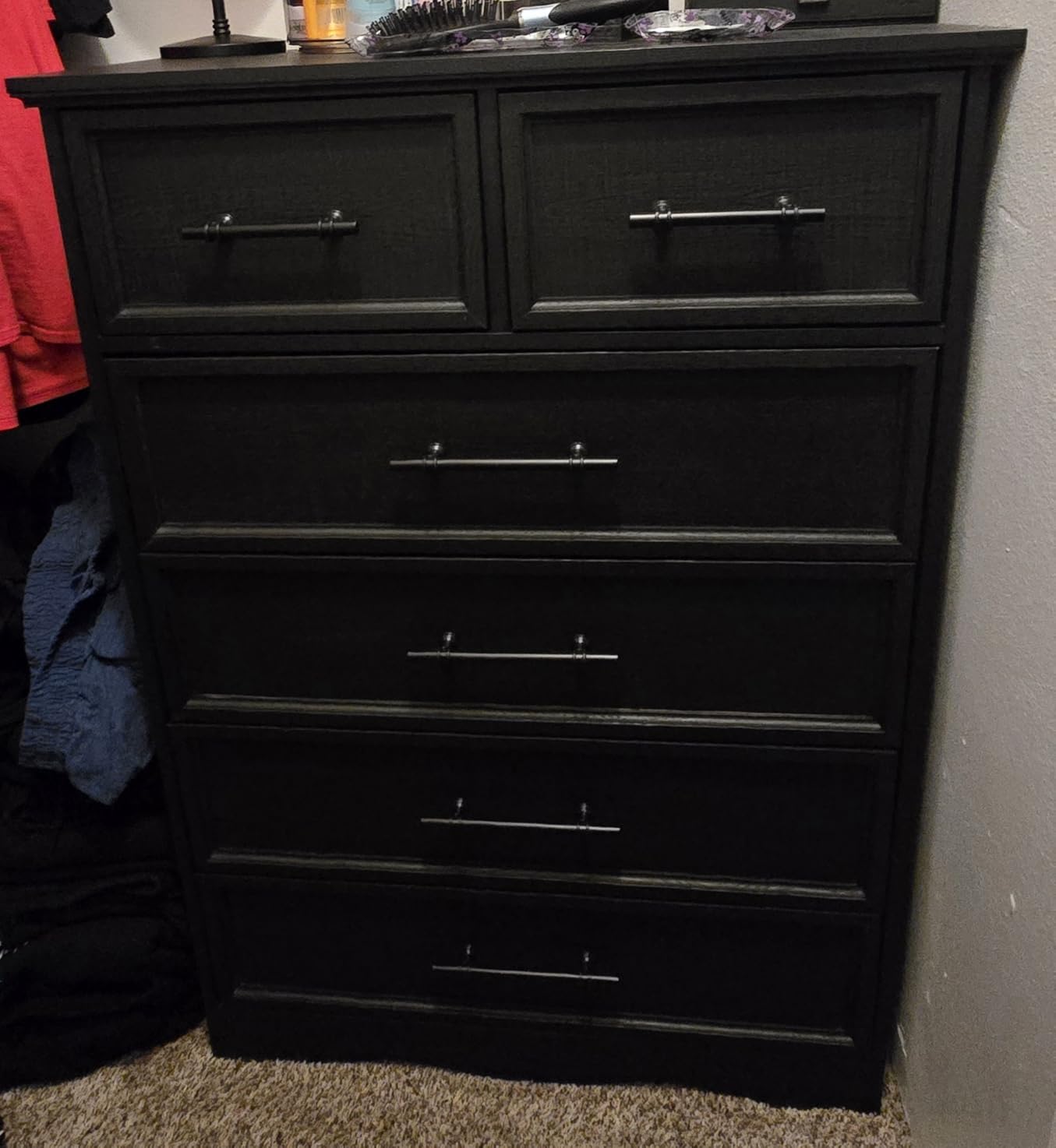 YANSNWO Black 6 Drawer Dresser for Bedroom, 44