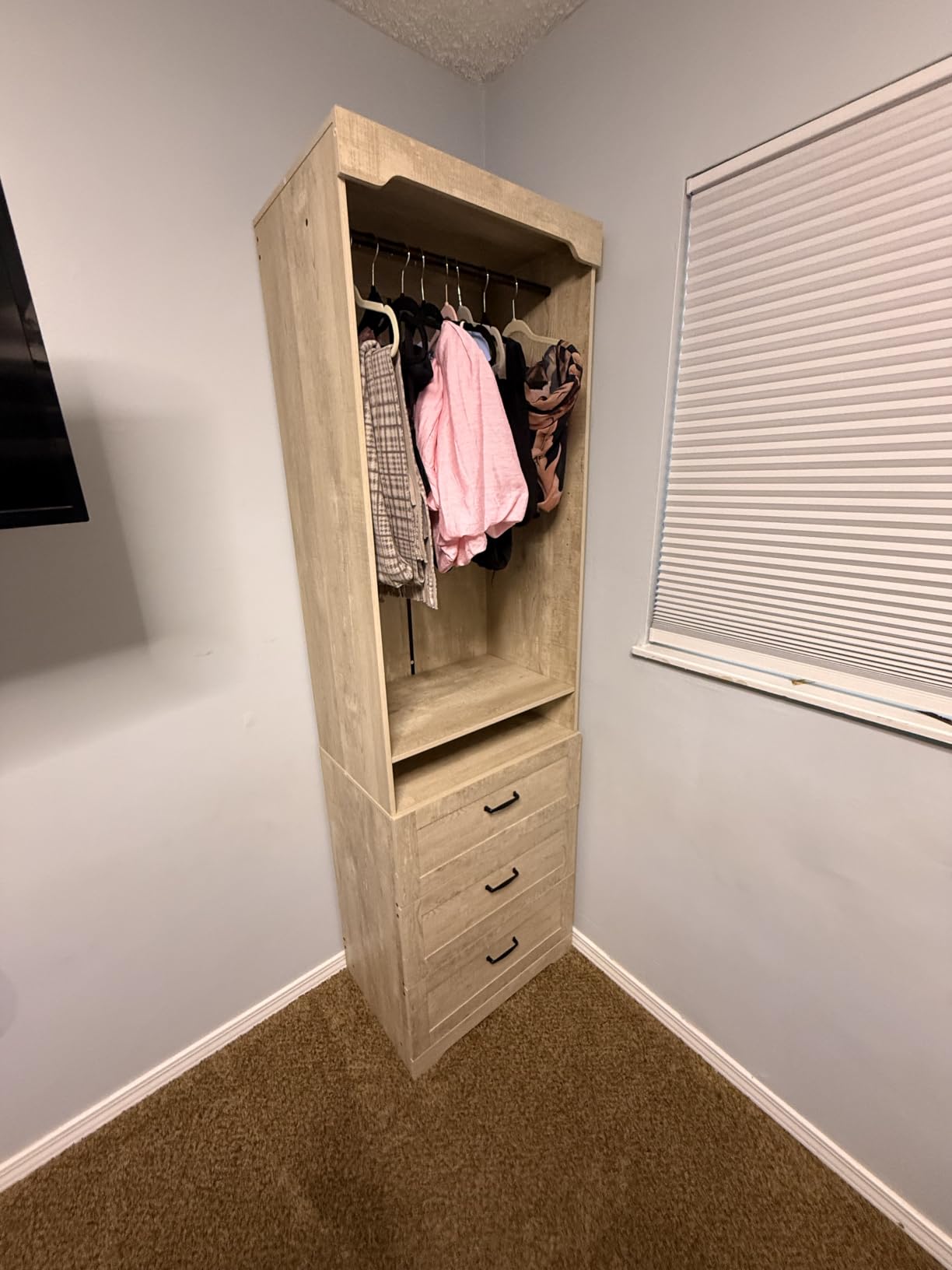 IRONCK Freestanding Closet System with 3 Wood Drawers, Modern Armoire Wardrobe with Adjustable Shelves & Hanging Rod, Walk-in Closet Systems Organizer for Small Closet, White customer photo 1