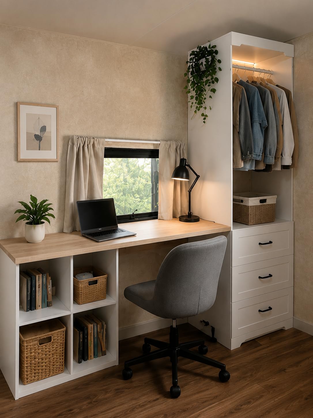 IRONCK Freestanding Closet System with 3 Wood Drawers, Modern Armoire Wardrobe with Adjustable Shelves & Hanging Rod, Walk-in Closet Systems Organizer for Small Closet, White customer photo 2