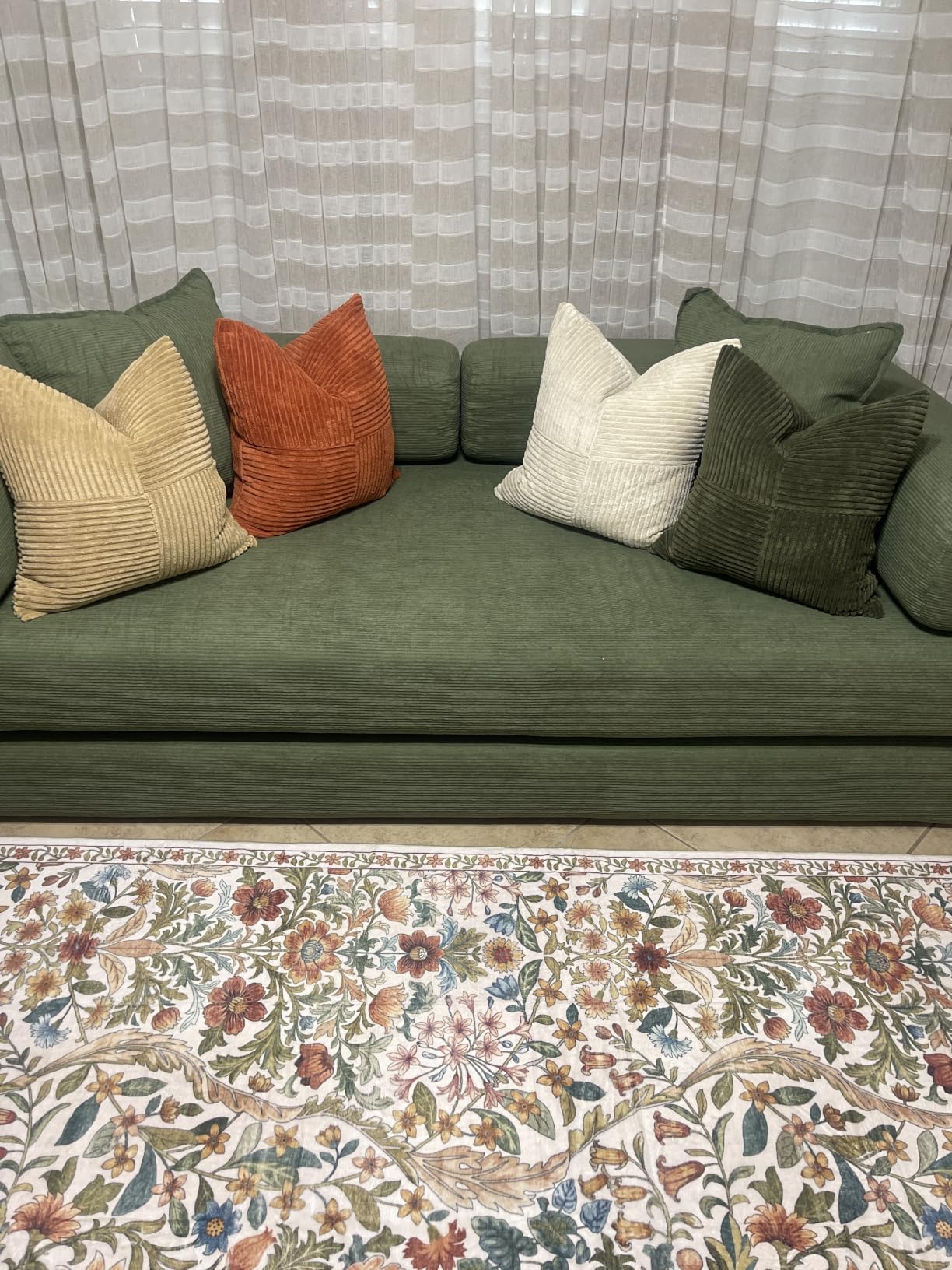 MIULEE Fall Teal Orange Decorative Throw Pillow Covers 18x18 Inch Set of 4 Boho Corduroy Striped Cushion Cases Modern Farmhouse Patchwork Pillow Cases for Couch Sofa Bedroom Home Decor customer photo 1