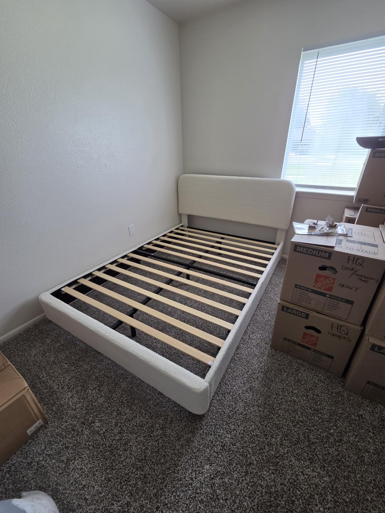 Full Size Cloud Bed Frame, Cream White Boucle Platform Bed, Upholstered | Adjustable Headboard, Rounded Corners, Easy Assembly, Sturdy Wood Legs customer photo 2