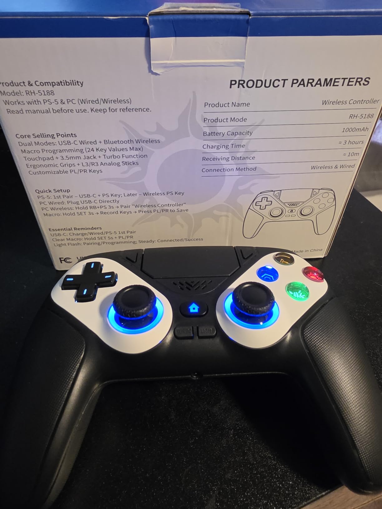 Gamrombo LED Wireless Controller for PS5, Compatible with PS5 Pro/Slim/PC, Dual Vibration, Macro/Turbo Function, 3.5mm Audio Jack, 6-Axis Motion Control Gamepad with Speaker customer photo 1