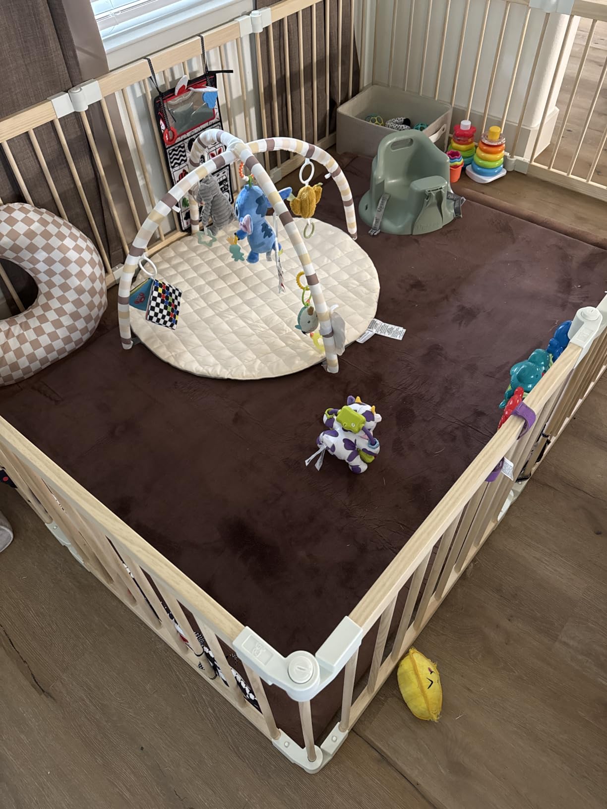 Baby Playpen, Playpen for Babies and Toddlers, Foldable Wooden Play Yard with Gate, Adjustable Baby Activity Center with Child Proof Lock, Fence Play Area for Toddlers 1-3(56 * 56 * 24inches) customer photo 1