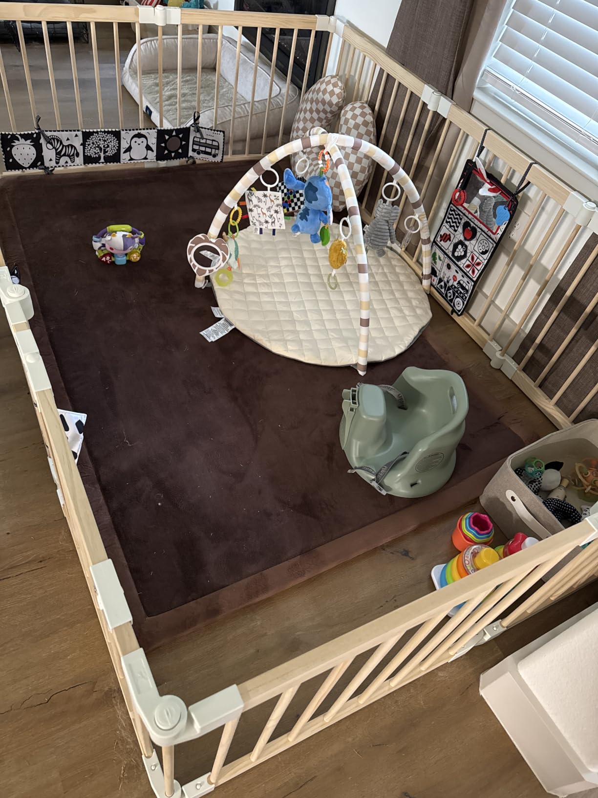 Baby Playpen, Playpen for Babies and Toddlers, Foldable Wooden Play Yard with Gate, Adjustable Baby Activity Center with Child Proof Lock, Fence Play Area for Toddlers 1-3(56 * 56 * 24inches) customer photo 2