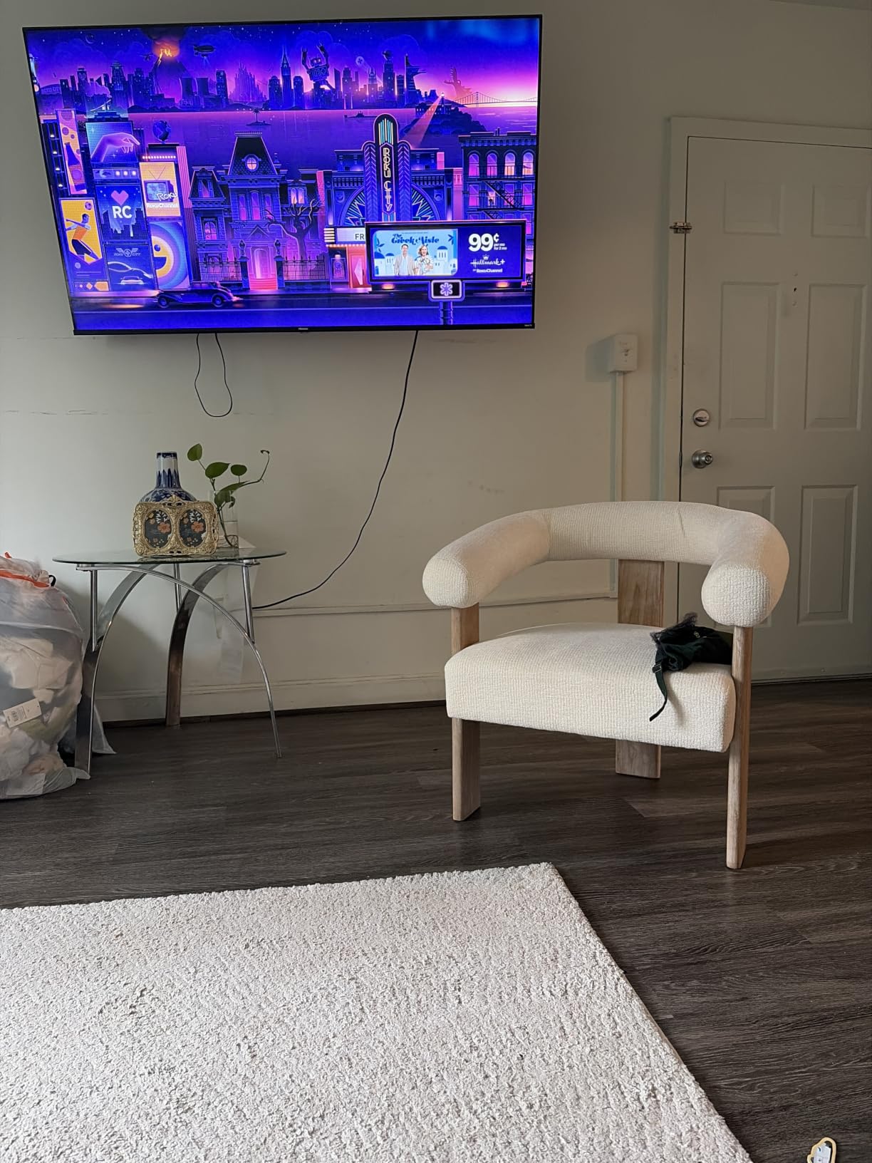 VKNOW Accent Chairs Set of 2, Modern Upholstered Living Room Chair Armchair with Solid Wood Legs, Comfy Barrel Arm Chairs for Living Room Bedroom, Cream customer photo 1