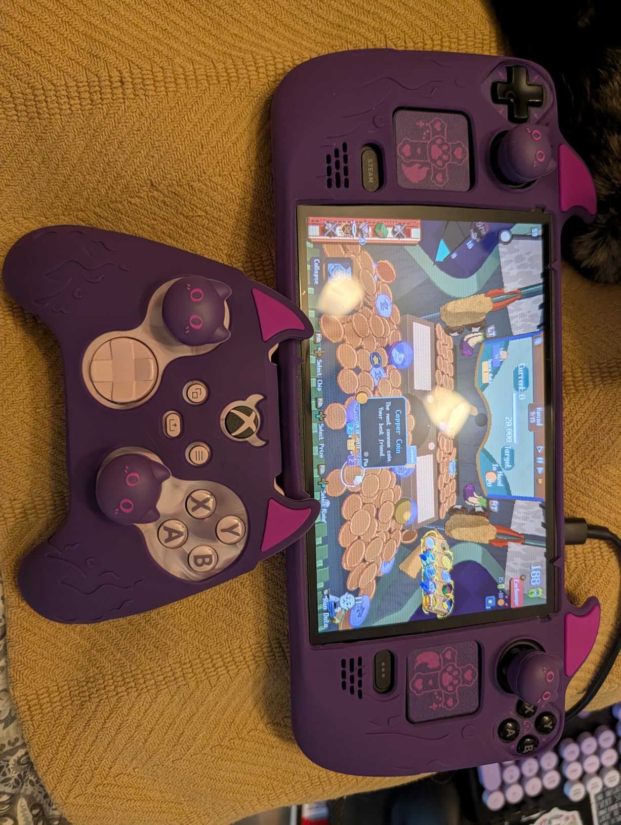 PlayVital Cute Demon Protective Case for Steam Deck LCD & OLED, Kawaii Anti-Slip Protector for Steam Deck OLED with Thumb Grip Caps & Trackpads Stickers & Back Button Enhancement Set - Purple customer photo 2