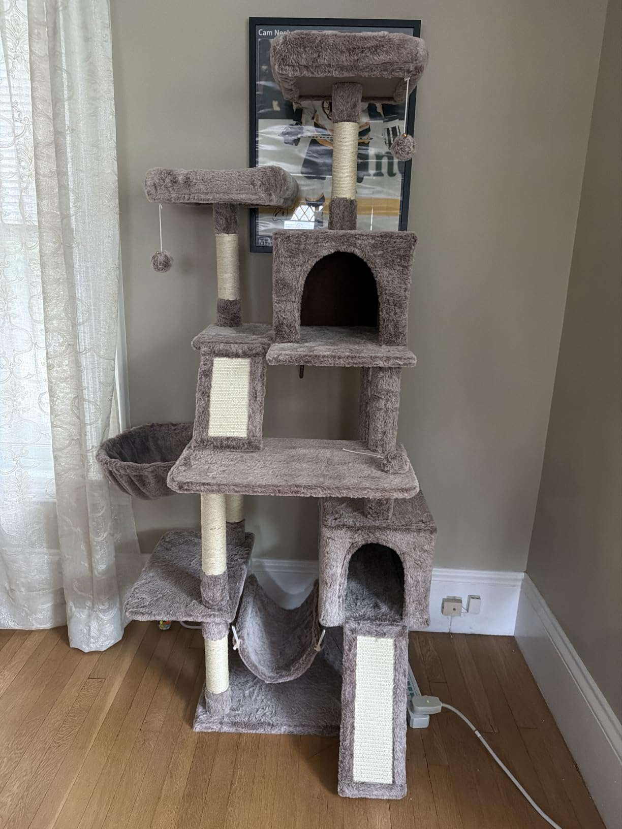 Gitelsnour Cat Tree for Indoor Cats, 71''(180cm) Multi-Level Cat Tower for Large Adult, Sturdy Cat Tree House with 2 Scratching Boards 7 Posts, 2 Plush Perches/Condos, Hammock, Smoky Gray GCT032G customer photo 2