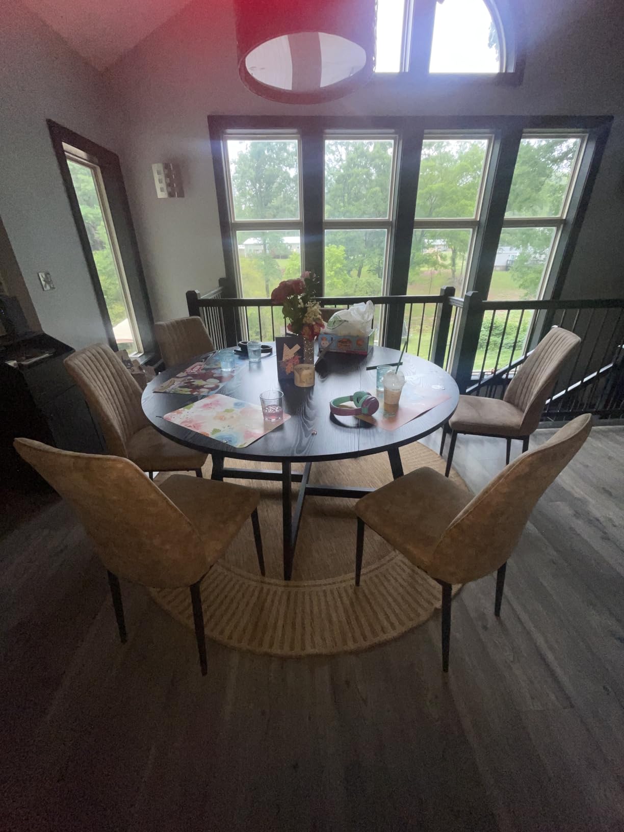 Large Round Dining Table for 6-8, Wooden Dinner Table with Heavy Duty Metal Pedestal Base, for Kitchen Living Room, Space Saving, 59 Inch, Black customer photo 1