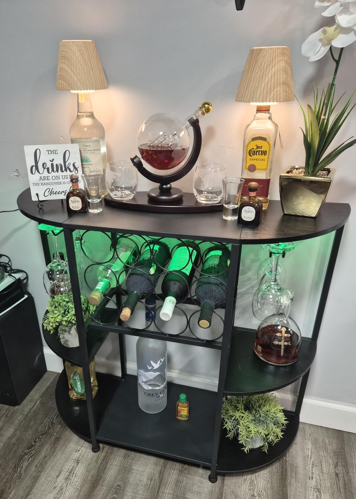 JKsmart Wine Bar Cart with LED Lights, Mini Wine Rack with Storage and Glass Holder, Small Home Bar Cart for Liquor, 3-Tier Bar Table for Kitchen, Dining Room, Living Room, Rustic Brown customer photo 1