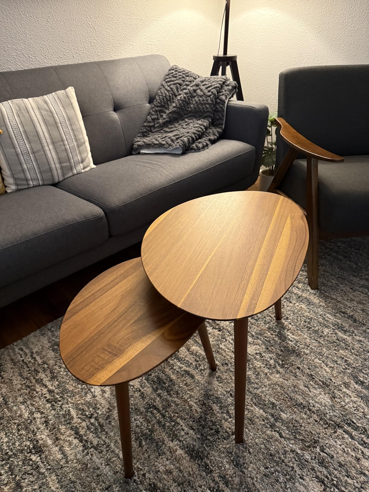 Small Oval Coffee Tables Set, Acacia Wood Nesting Tables customer photo 2