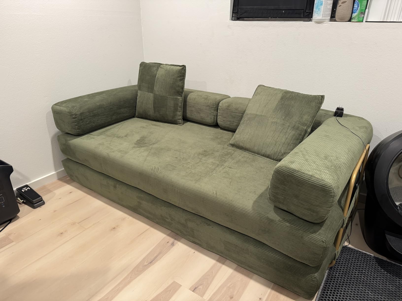 4-in-1 Folding Convertible Sofa Bed, 78 Inch Boneless Couch with Fixed-Shape Frame, Corduroy Loveseat Sleeper with Pull Out Bed, Floor Sofa Modular Futon Couch for Living Room Bedroom Lounge (Beige) customer photo 2