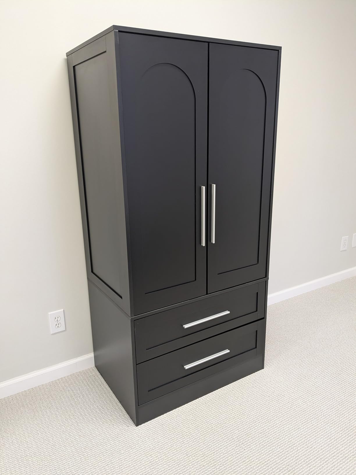 iPormis Armoire Wardrobe Closet with 2 Drawers, Modern Wooden Bedroom Armoire with Doors, Clothing Storage Cabinet with Aluminum Hanging Rod, Wardrobe Storage with Strong Door Closure, White customer photo 1