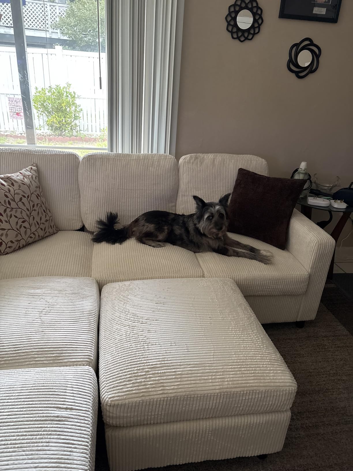 HONBAY Corduroy Sectional Sofa, 6 Seats 80 Inch L Shaped Couch with Ottoman Pet-Friendly for Small Apartment Living Room, Beige customer photo 1