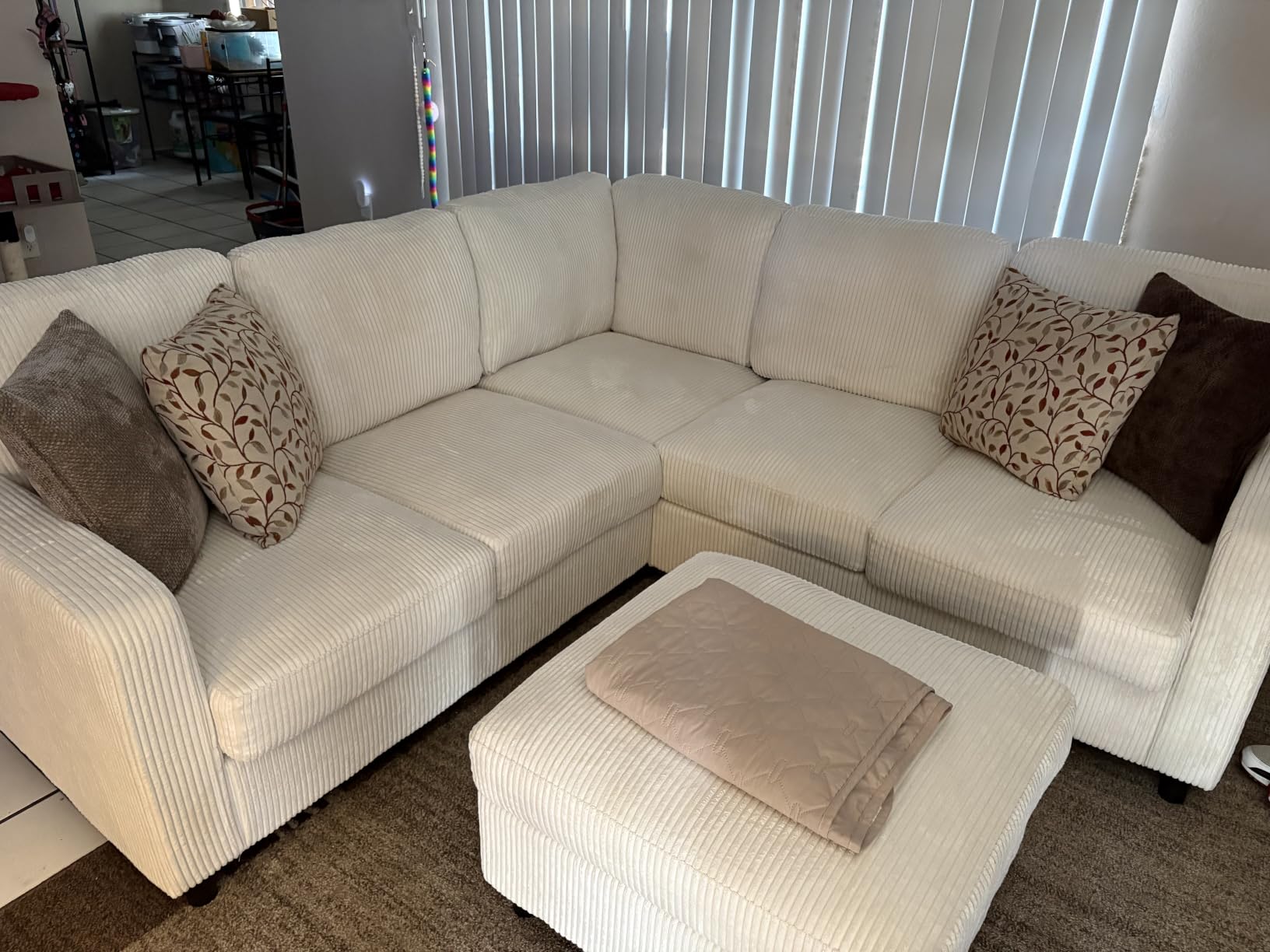 HONBAY Corduroy Sectional Sofa, 6 Seats 80 Inch L Shaped Couch with Ottoman Pet-Friendly for Small Apartment Living Room, Beige customer photo 2