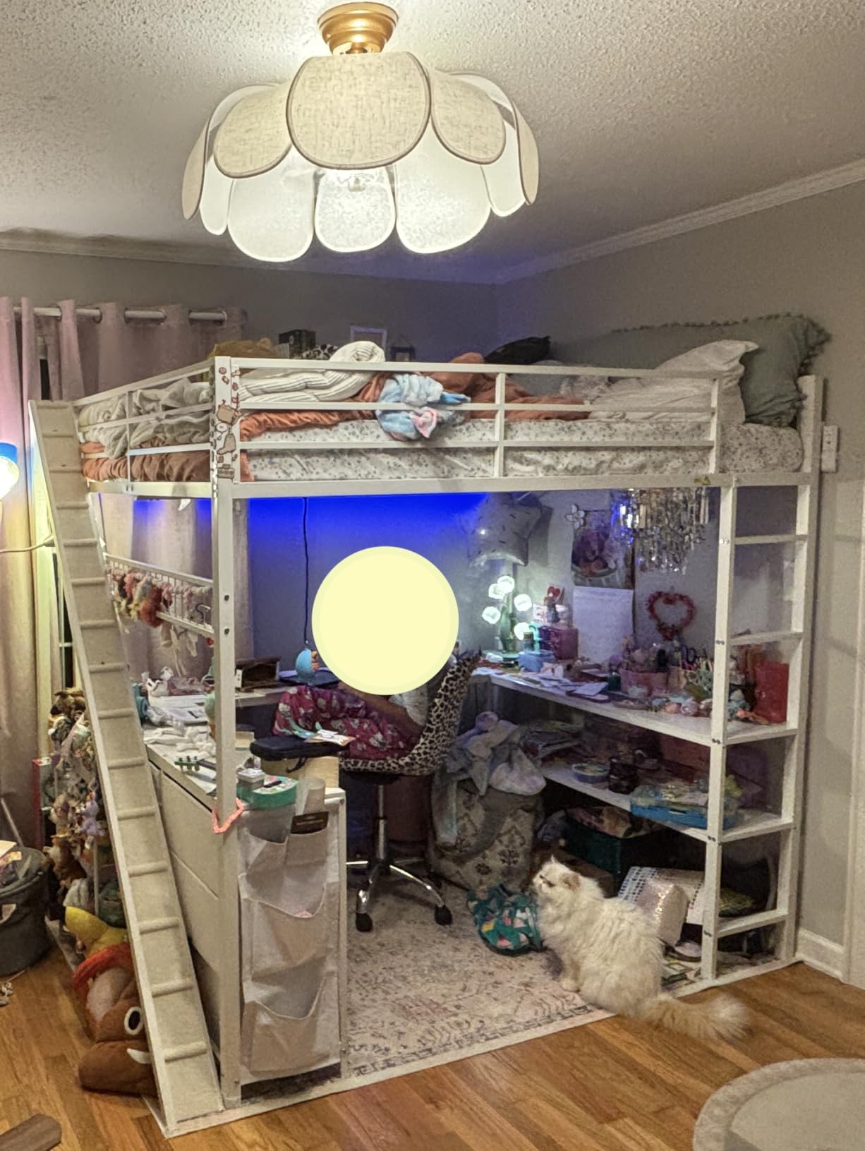 ADORNEVE Loft Bed Full Size with U-Shaped Desk, 6 Storage Drawers, Power Outlet, LED Metal Loft Bed with 2 Storage Shelves, Bed with Safety Guardrail & Ladders, Space-Saving, White customer photo 1