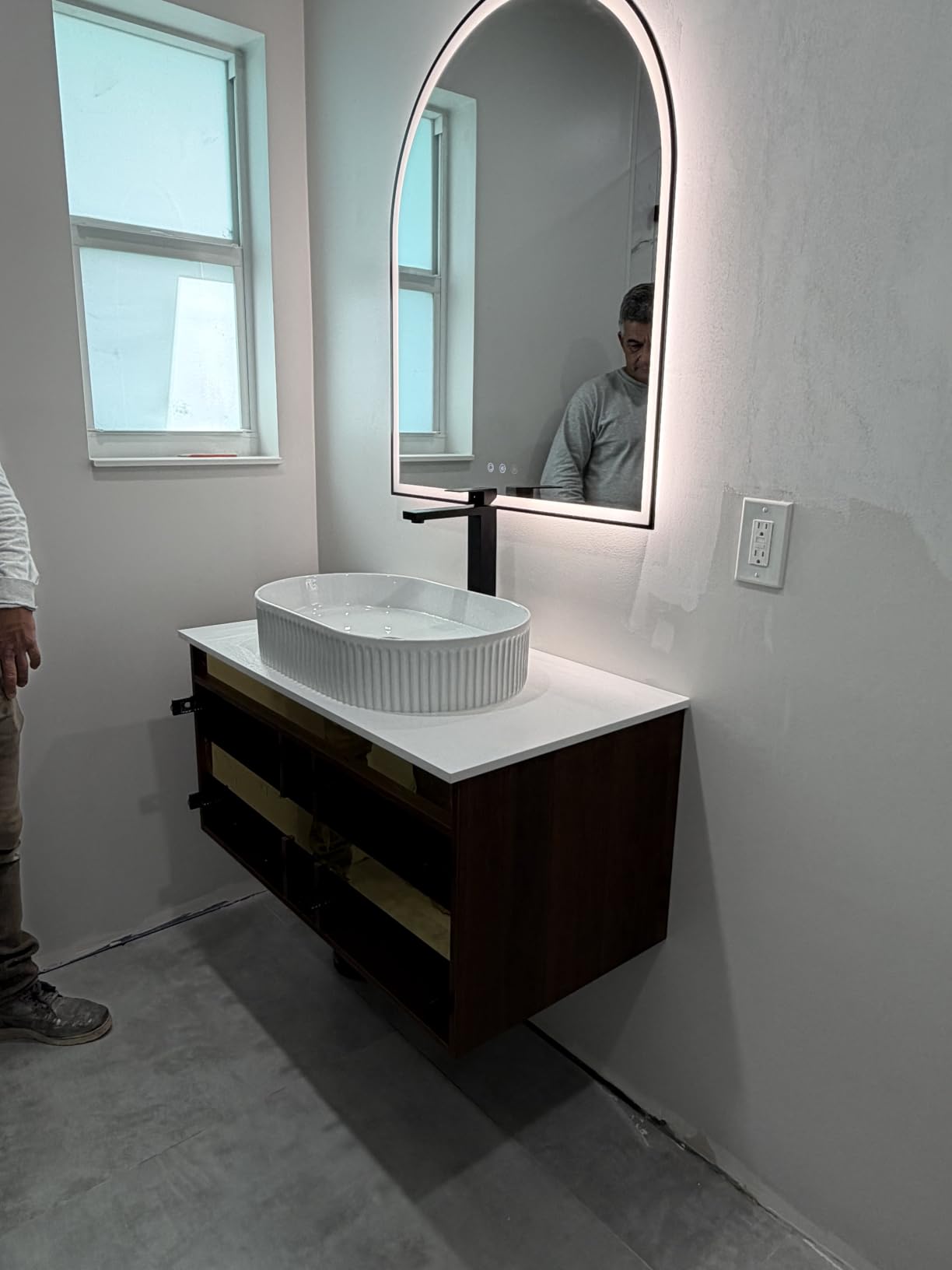40 inch Modern Floating Bathroom Vanity with Sink, Wall Mounted Bathroom Cabinet with Ceramic Sink, Sintered Stone Countertop, 2 Soft Closing Drawers & Open Storage Shelf, Black customer photo 2