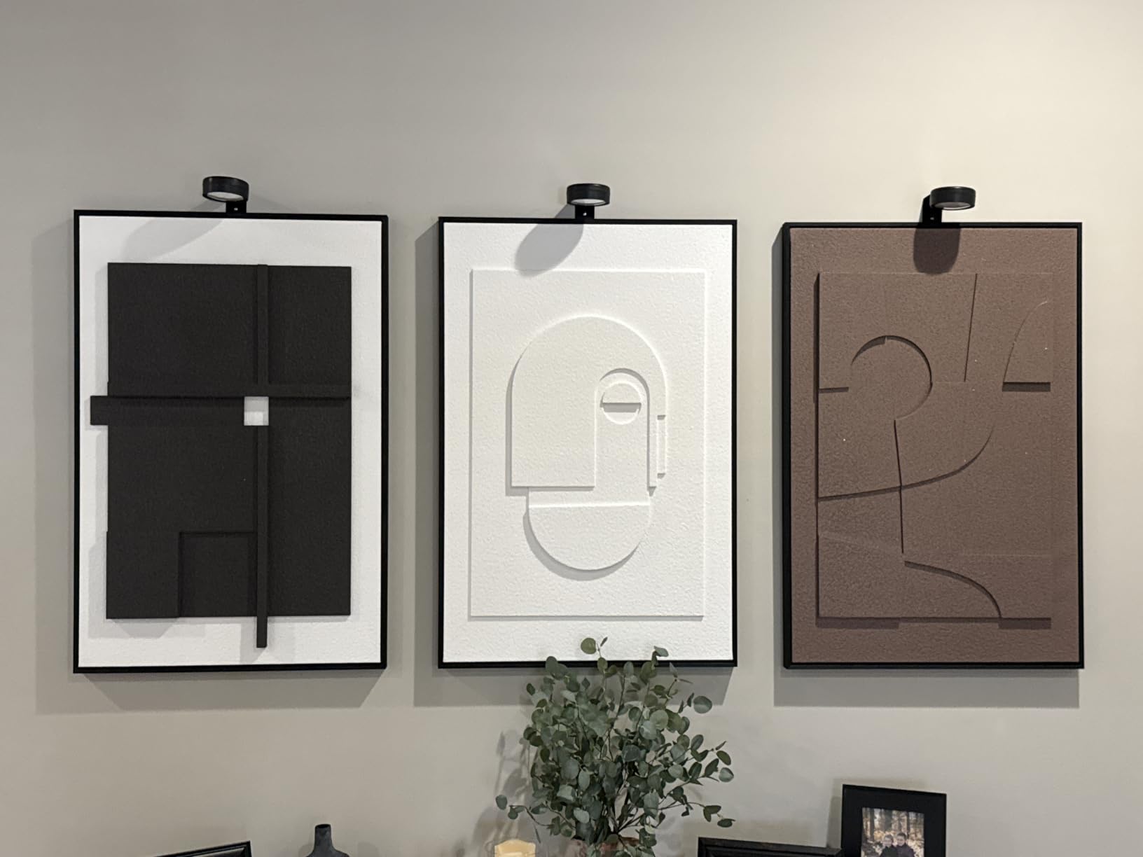 Large 3D Textured Framed Neutral Abstract Wall Art for Living Room, 3 Piece Modern Artwork for Walls, Minimalist White and Brown Geometric Wall Paintings customer photo 1
