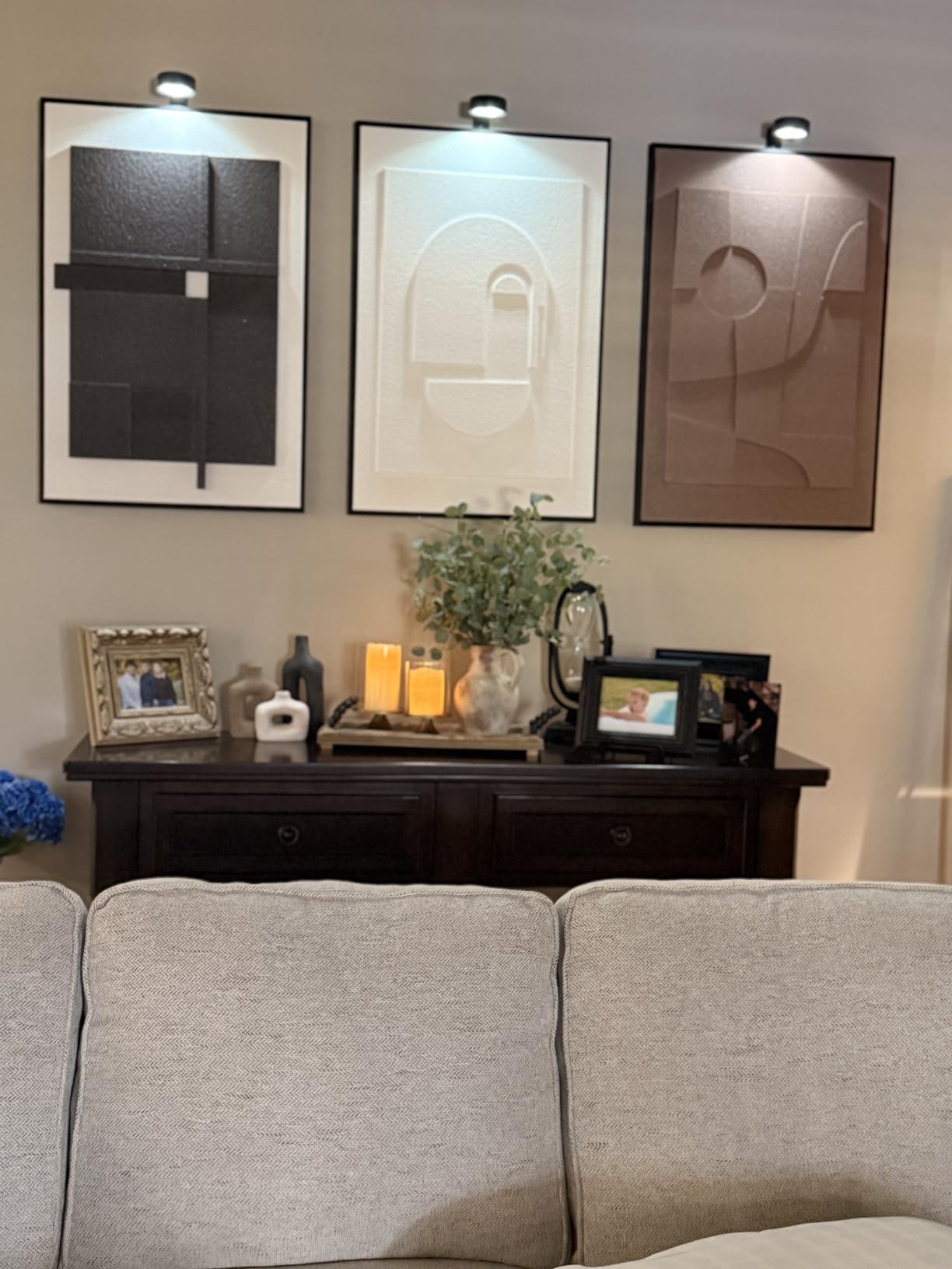 Large 3D Textured Framed Neutral Abstract Wall Art for Living Room, 3 Piece Modern Artwork for Walls, Minimalist White and Brown Geometric Wall Paintings customer photo 2