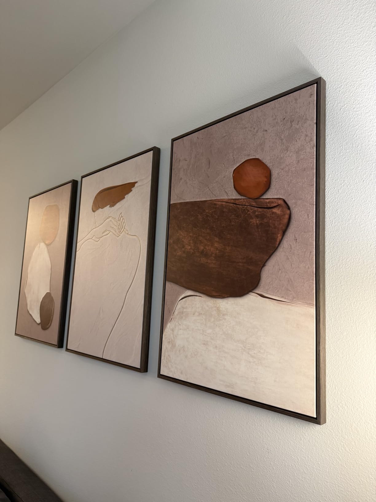Large Framed Neutral Abstract Wall Art, 3 Piece Modern Canvas Prints Paintings Artwork for Walls, Minimalist Black Beige Pictures for Living Room customer photo 2
