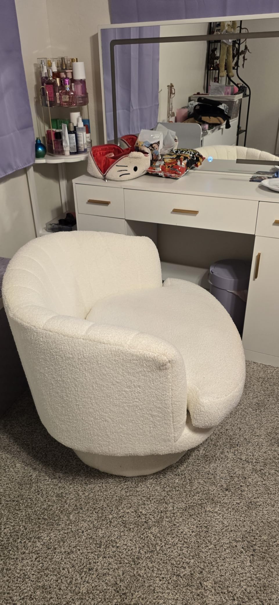Swivel Accent Chair with Armrest Set of 2, Modern 360 Degree Swivel Barrel Chair with Curve Back and Soft Cushion,Comfy Round Sherpa Teddy Armchair Single Sofa for Living Room,Beige customer photo 2