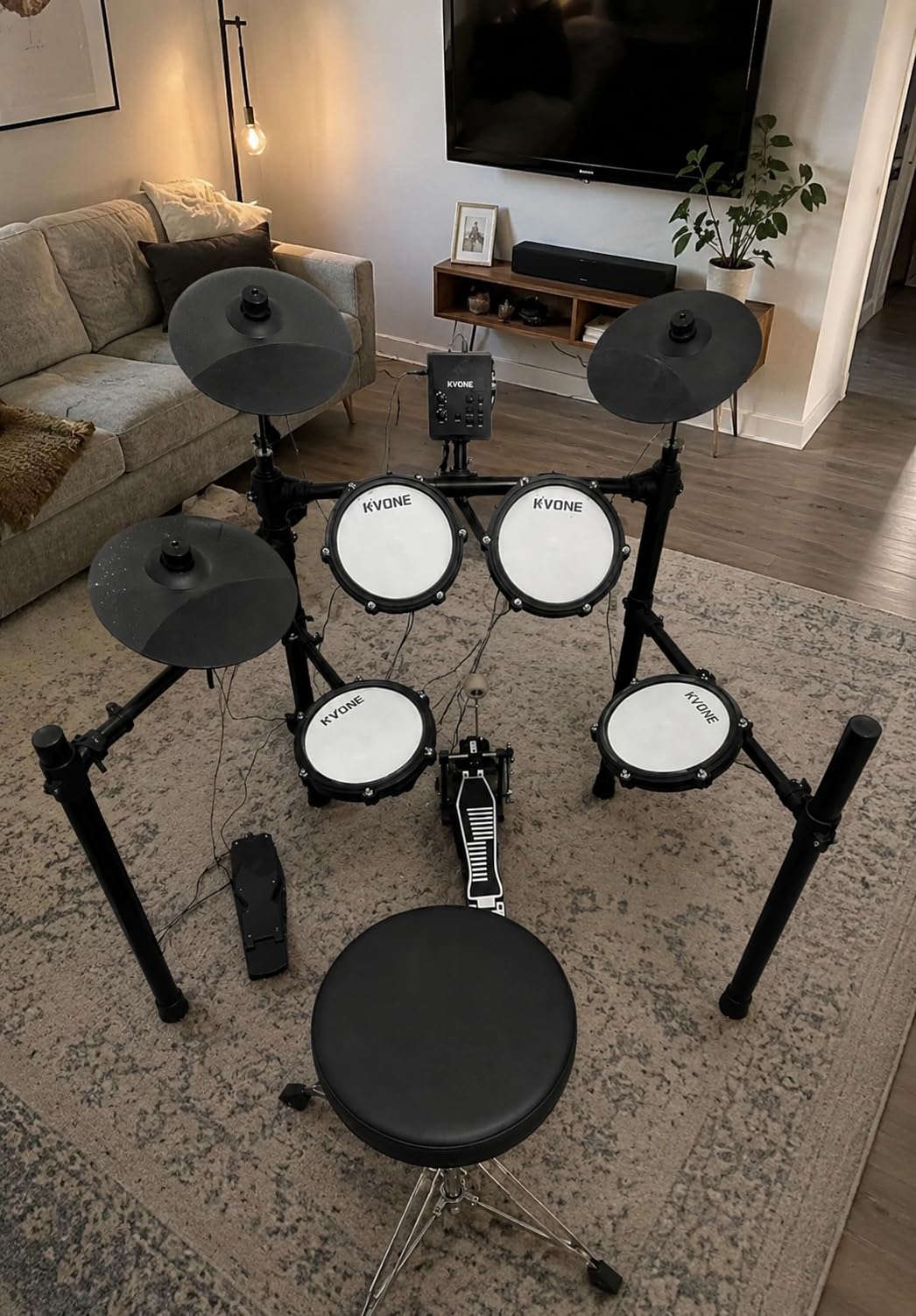 RVONE Electric Drum Set for Beginner with Kick Hammer Pedal,10