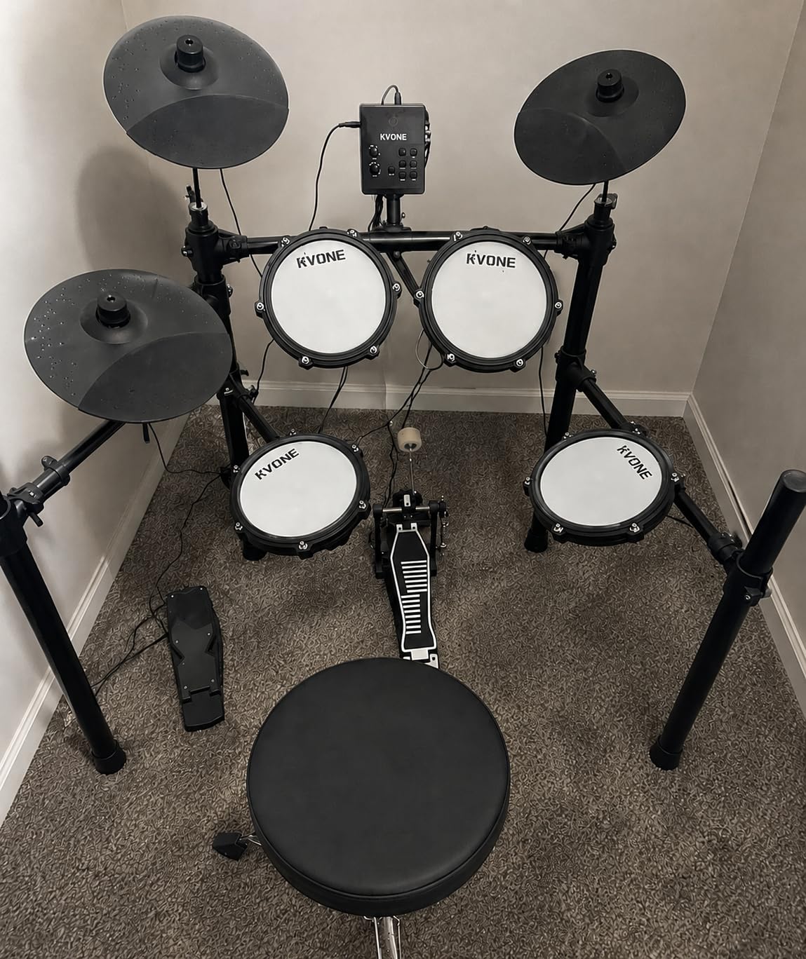 RVONE Electric Drum Set for Beginner with Kick Hammer Pedal,10