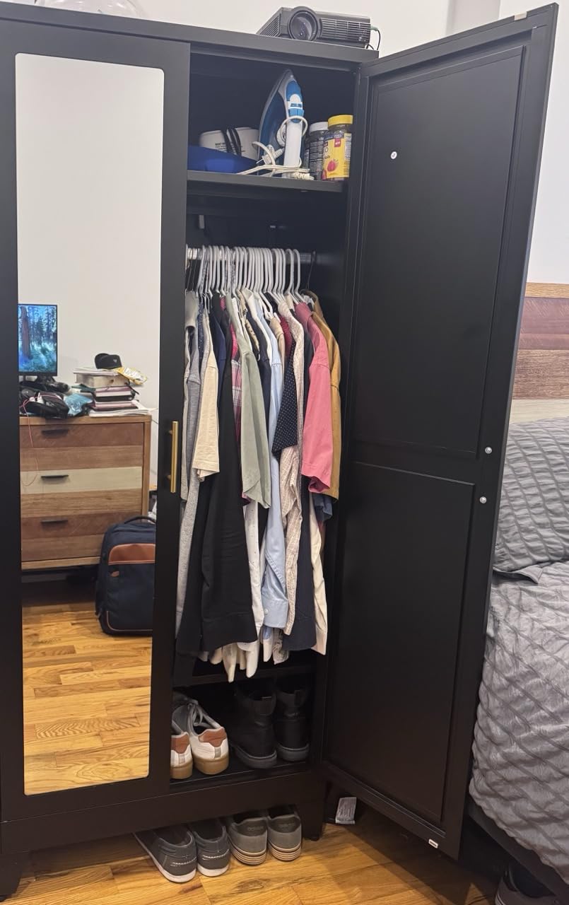 winiowa Metal Armoire Wardrobe Closet with 2 Mirror Doors, 71