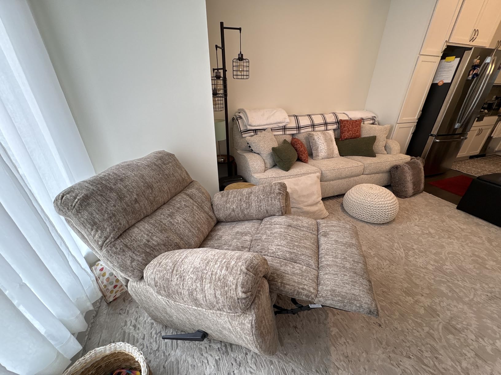 Signature Design by Ashley RiverCam Manual Rocker Recliner Chair, Taupe | Plush velvet chenille fabric, Supportive 41-in high back with pillow-top arms, Requires 13-in distance from wall customer photo 2
