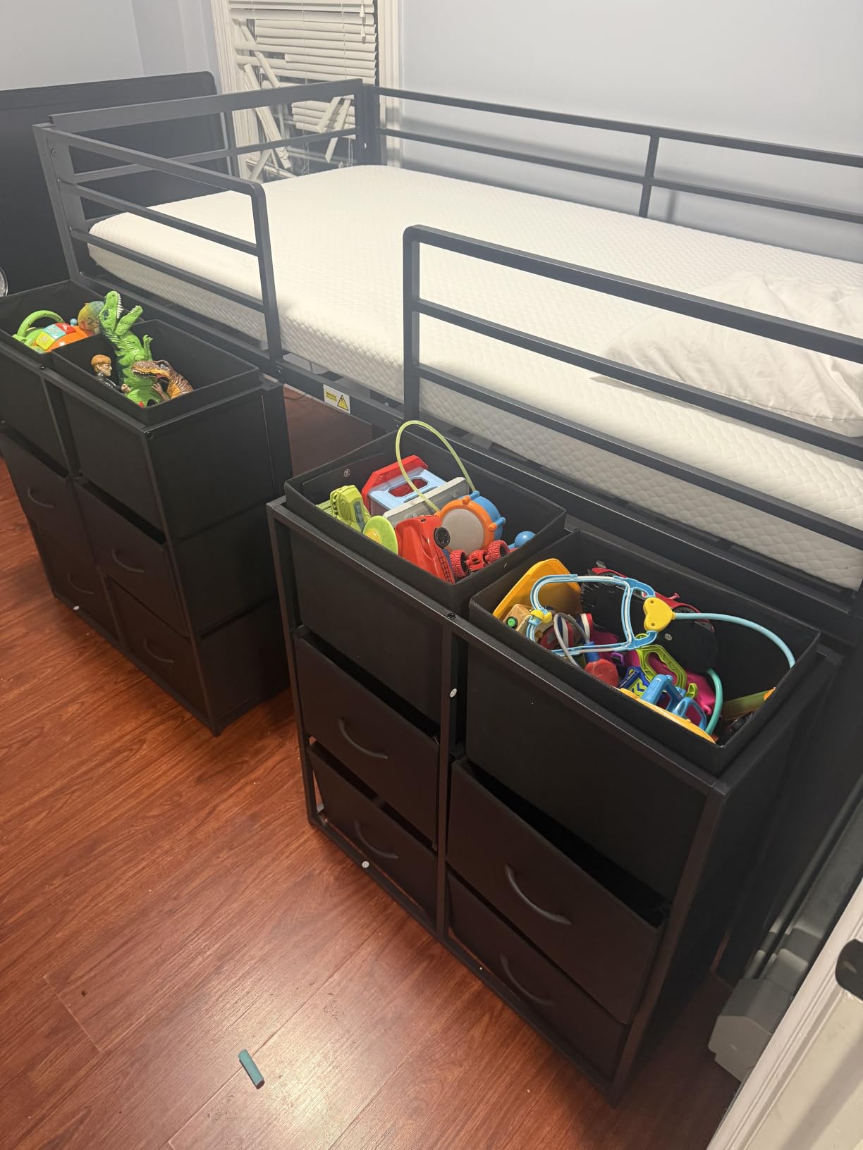 ADORNEVE Low Loft Bed Twin Size with 8 Storage Drawers for Kids, White | Storage Bookcases, LED Lights, 14