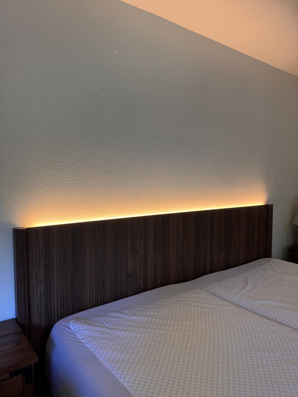 Queen Size Headboard Only, Modern Fluted Wall-Mounted Head Board with Lighting, Boho Wood Bed headboard Stylish Bedroom Decor, Natural customer photo 1
