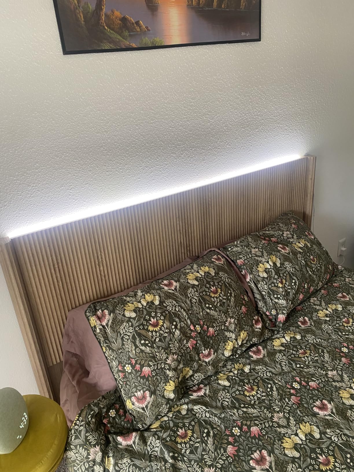 Queen Size Headboard Only, Modern Fluted Wall-Mounted Head Board with Lighting, Boho Wood Bed headboard Stylish Bedroom Decor, Natural customer photo 2