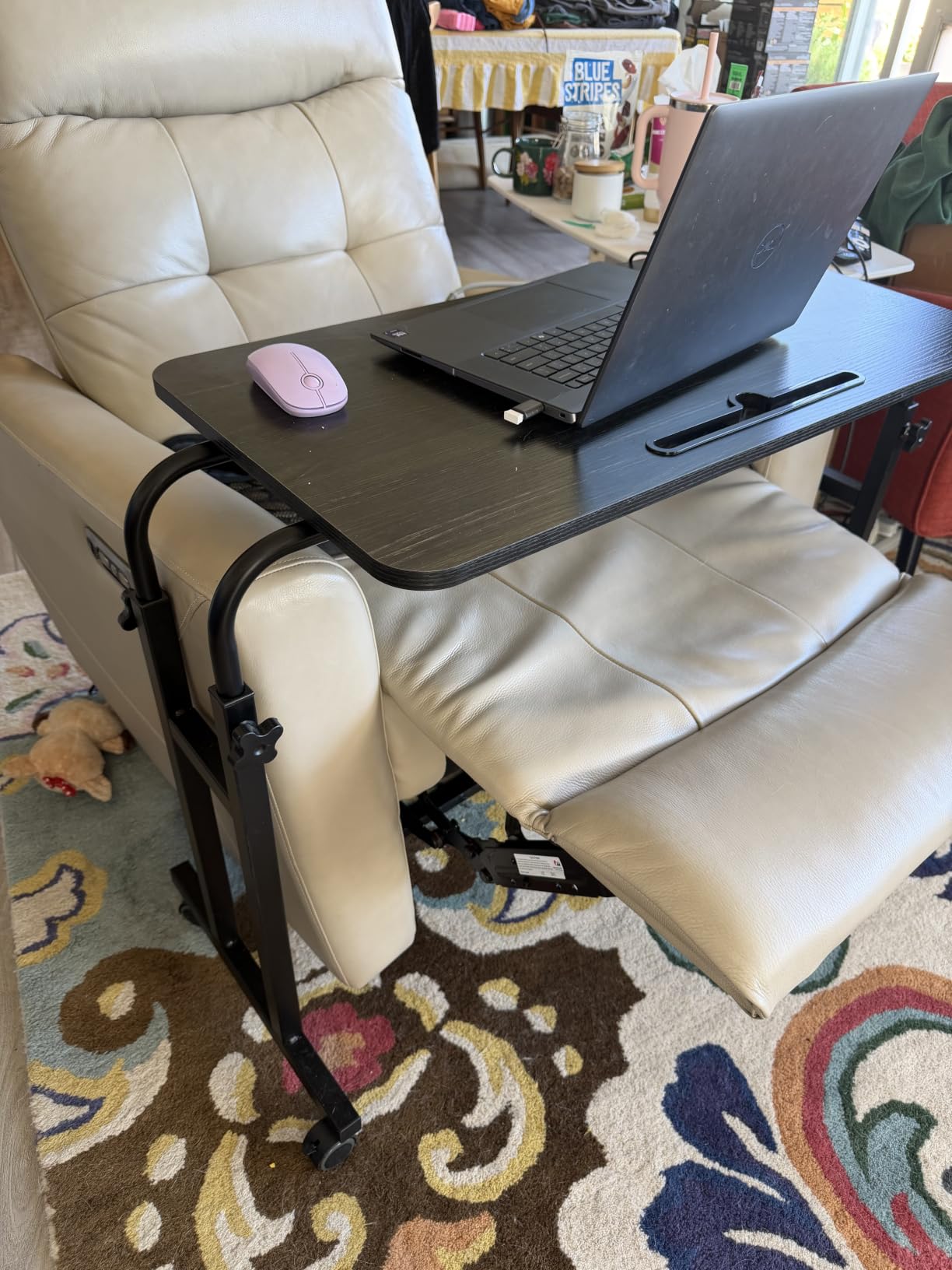 LINGMI Recliner Table, Overbed Table with Wheels Adjustable Height and Length Over Bed Desk, Hospital Heavy Duty Metal Leg Laptop Stand Tray customer photo 1