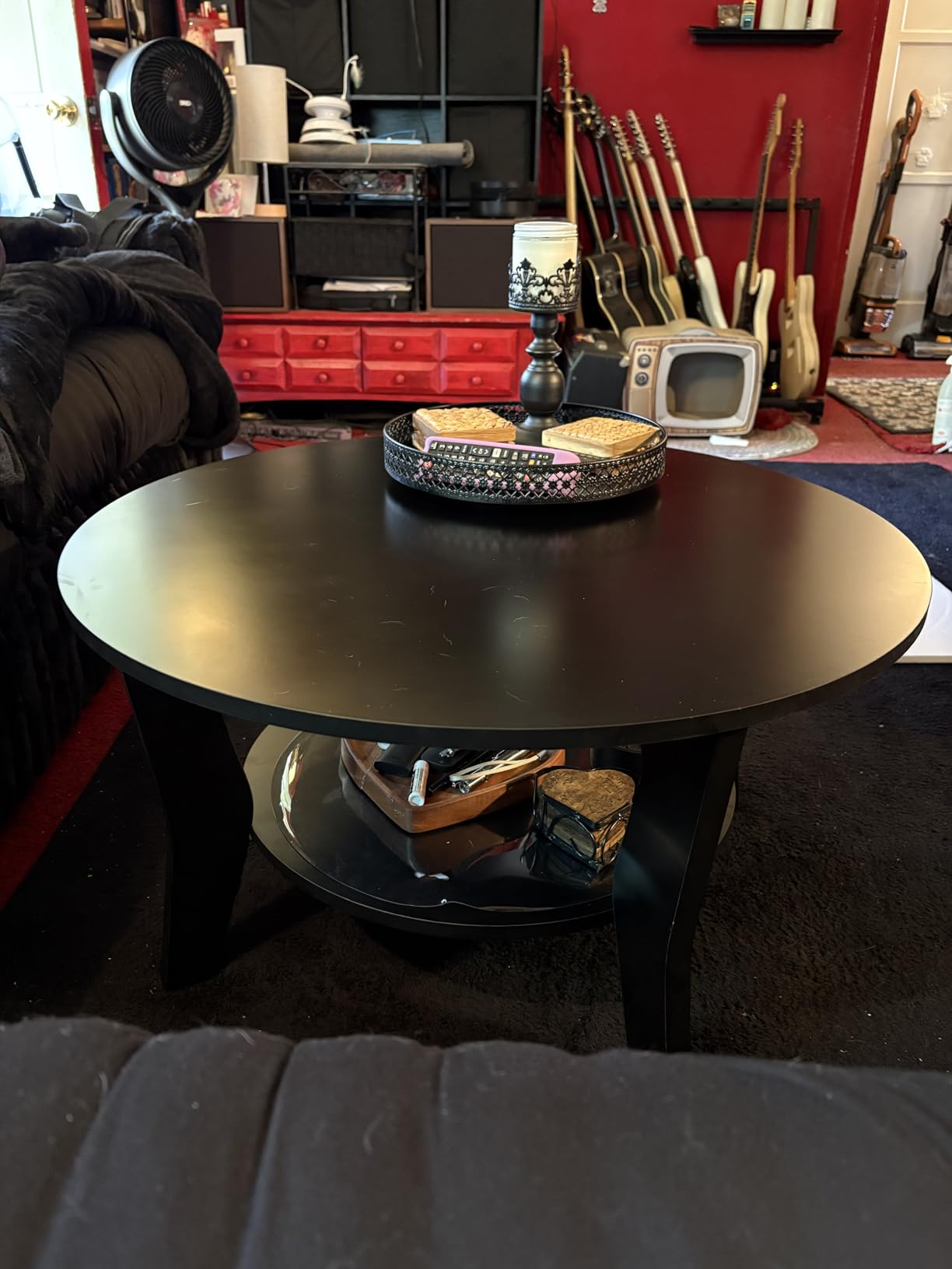 WLIVE Round Coffee Table, 2-Tier Small Coffee Table with Storage Shelf, Circle Wood Center Table for Living Room, Apartment, Easy Assembly, Rustic Brown customer photo 1