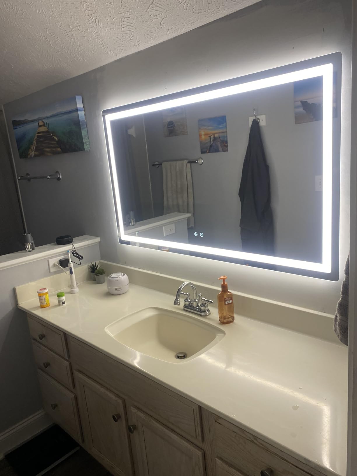 Delma LED Bathroom Mirror with Lights, 30x50 Vanity Mirror for Bathroom Wall, Anti-Fog, Dimmable, Front Lit & Backlit, Memory Function, Shatterproof Tempered Glass, 3 Color Modes(Horizontal/Vertical) customer photo 2