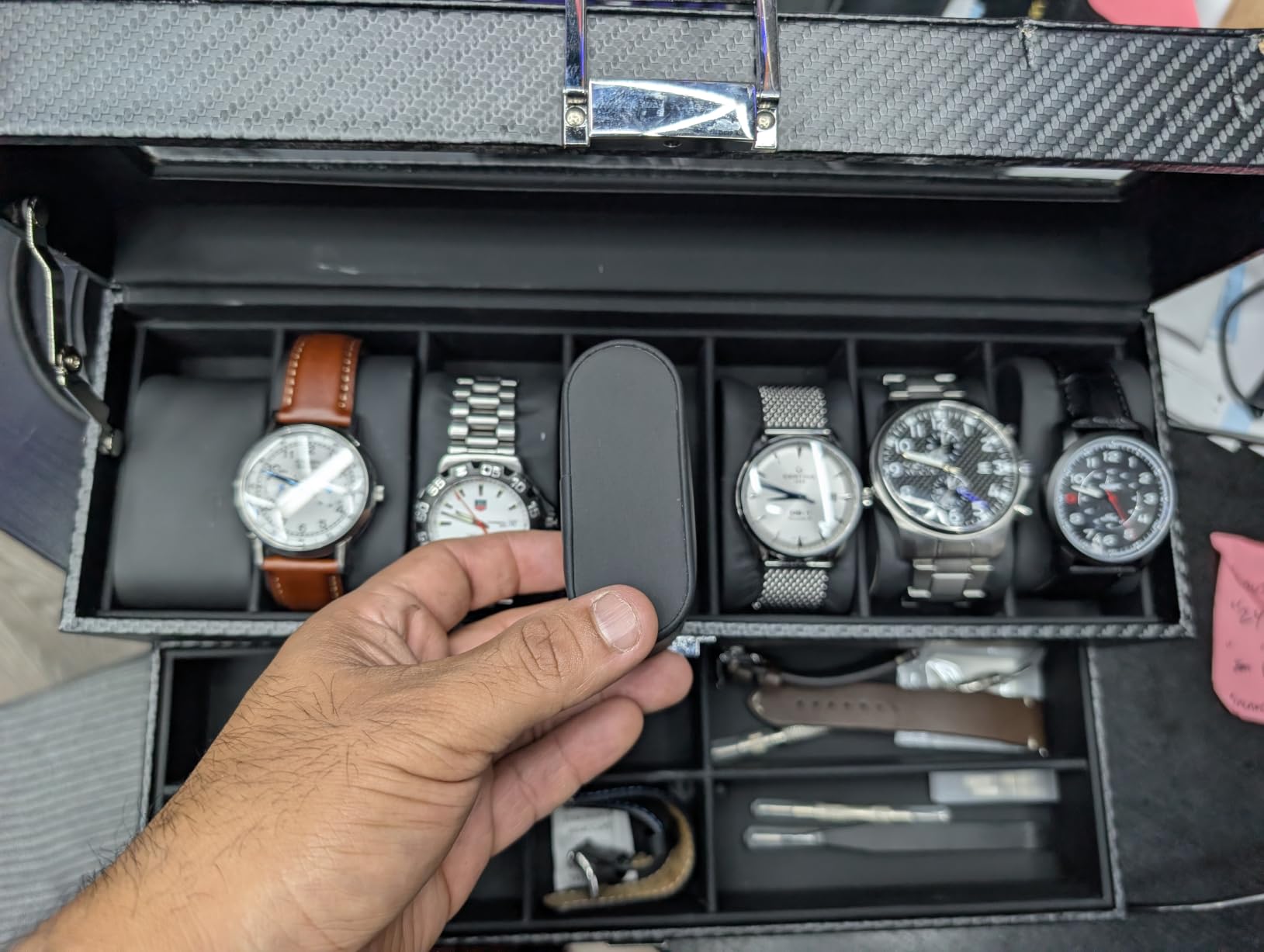 sensok 7-Slot Two-Layer Watch Display Case with Jewelry Storage and Real Glass Lid customer photo 1