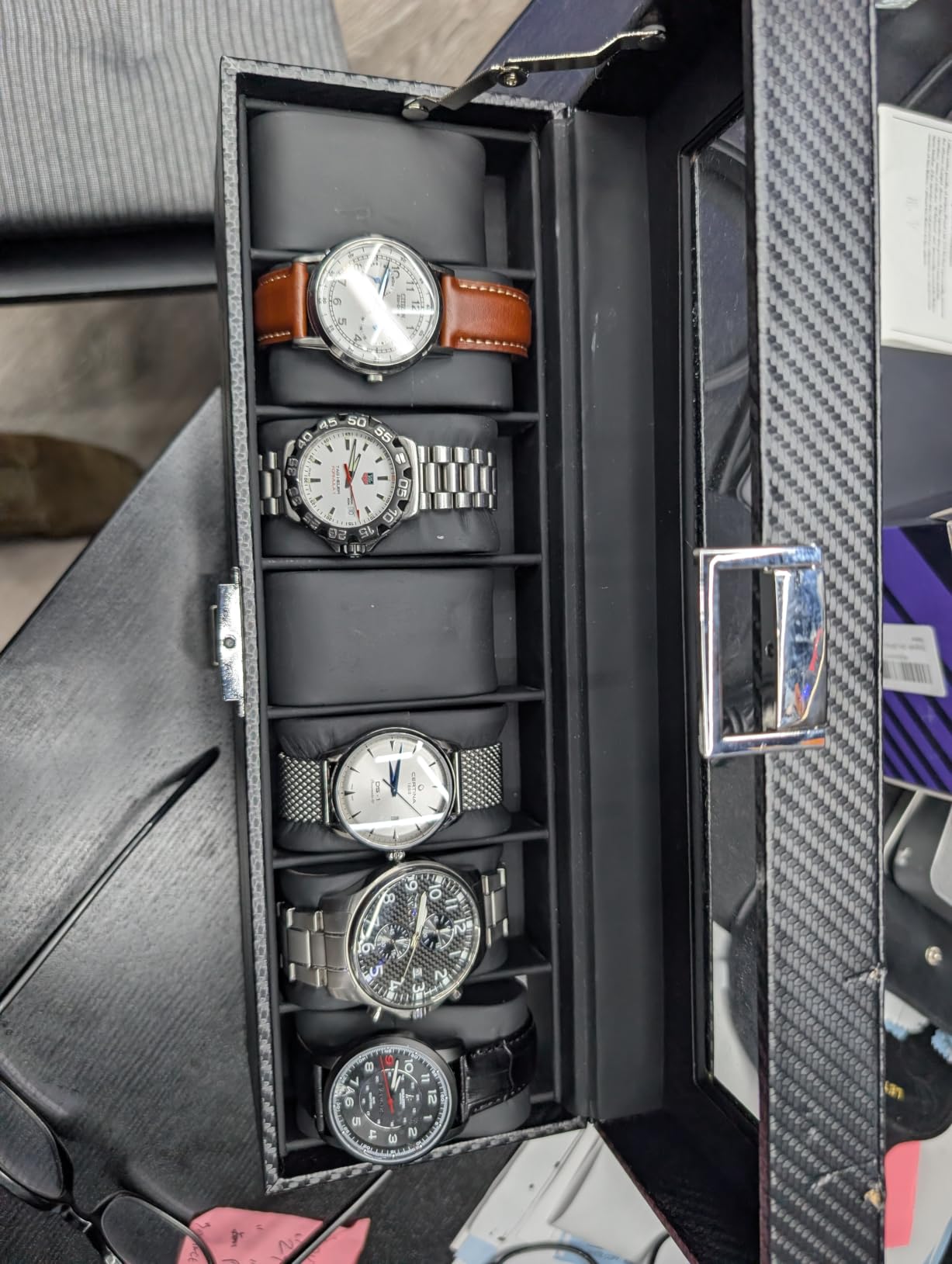 sensok 7-Slot Two-Layer Watch Display Case with Jewelry Storage and Real Glass Lid customer photo 2