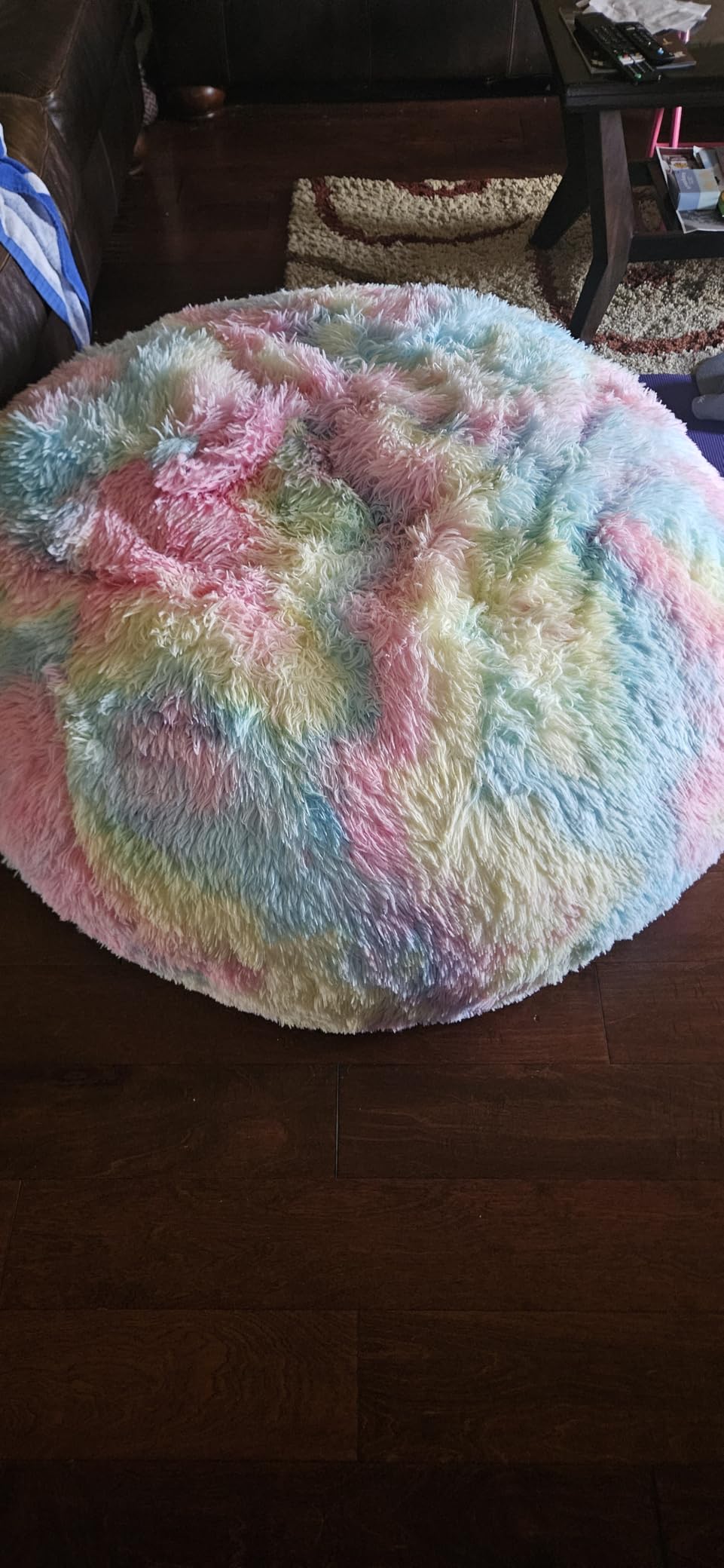 Fluffy Bean Bag Chair for Kids, 2.5FT Round Memory Foam Filled Bean Bag for Teens & Kids, Ultra Soft Faux Fur Fabric Bean Bag Chairs for Playroom, Living Room, Bedroom, Lavender customer photo 1