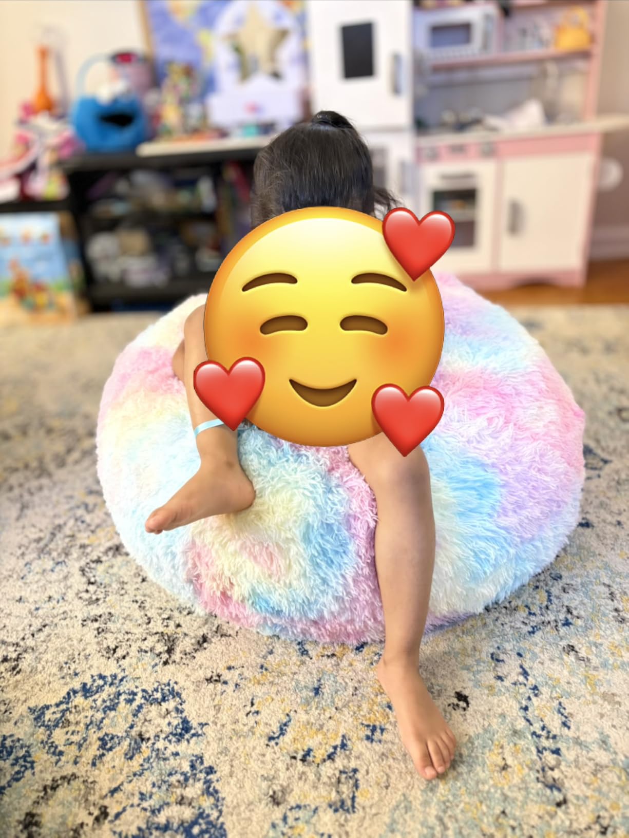 Fluffy Bean Bag Chair for Kids, 2.5FT Round Memory Foam Filled Bean Bag for Teens & Kids, Ultra Soft Faux Fur Fabric Bean Bag Chairs for Playroom, Living Room, Bedroom, Lavender customer photo 2