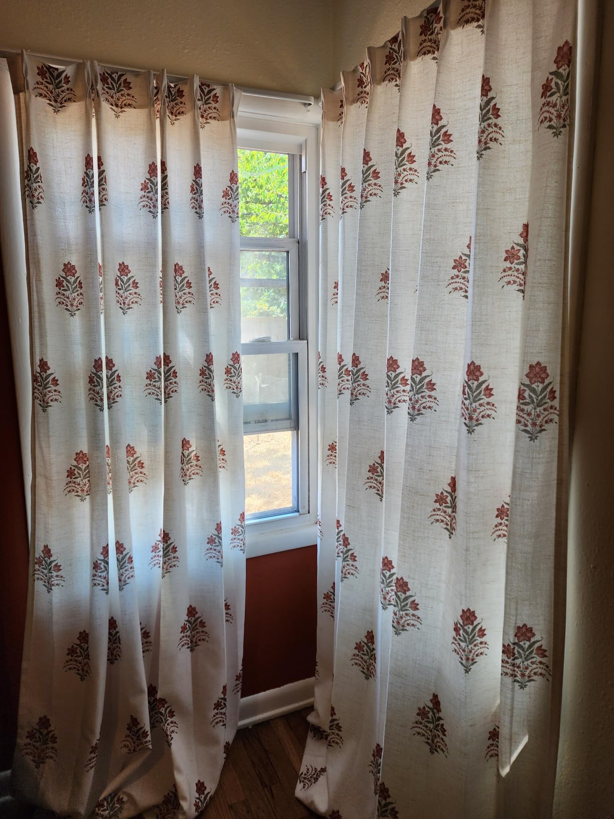 Pinch Pleated Curtains for Living Room Bedroom Dining Room - 84 Inches Light Filtering Floral Curtains Luxury Linen Drapes Farmhouse Window Curtains with Hooks - 2 Panels Set, 40