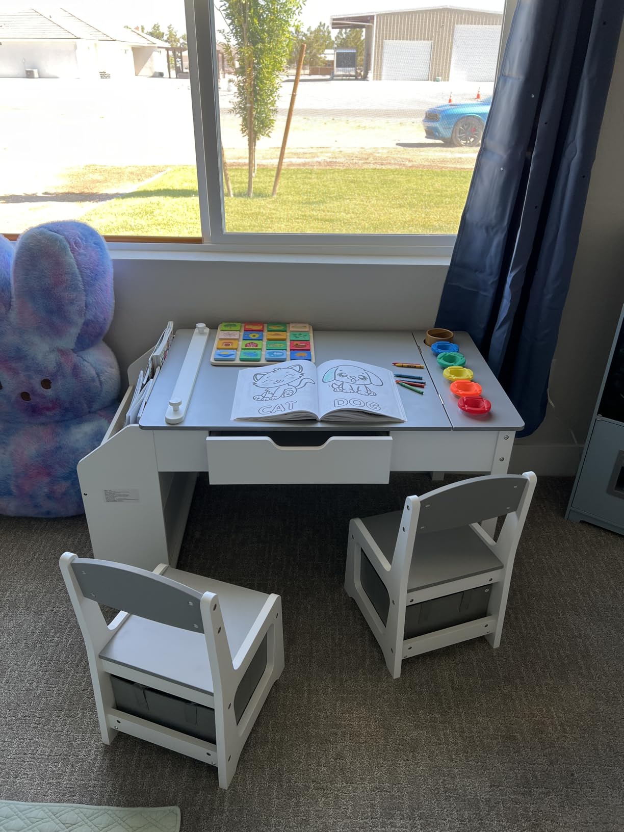 5-in-1 Kids Art Table and Chairs, Toddler Table and Chair Set, Craft Play Desk for Kids, Convertible Art Easel with Paper Roll Holder & Storage Drawers, Children Activity Learning Center - Nature Wood customer photo 1