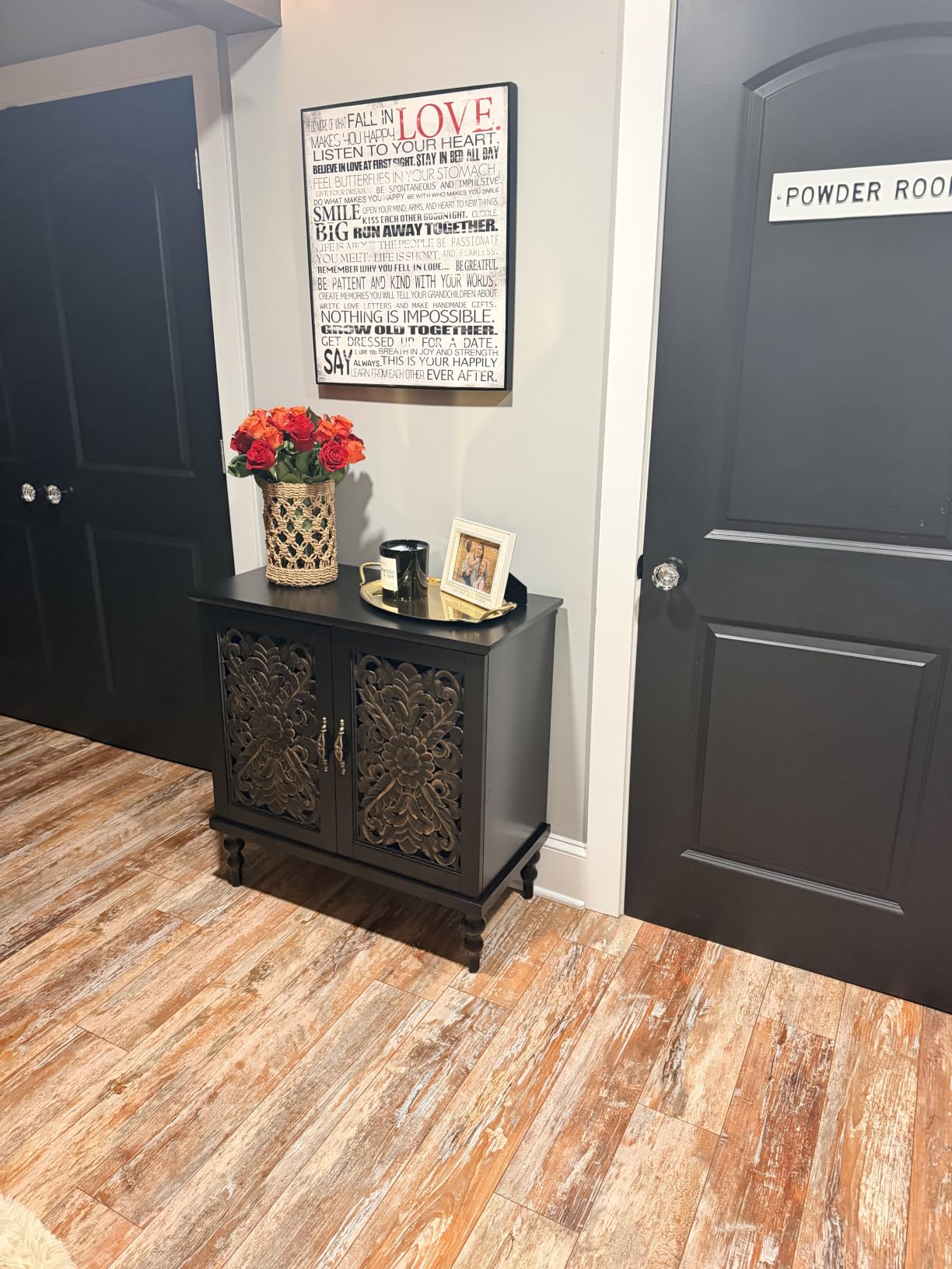 ARTPOWER Accent Cabinet with 2 Doors, Vintage Carved Wood Storage Cabinet, Sideboard Buffet Cabinet with Storage Credenza for Living Room, Kitchen, Dining Room, Entryway, Hallway, Black customer photo 1