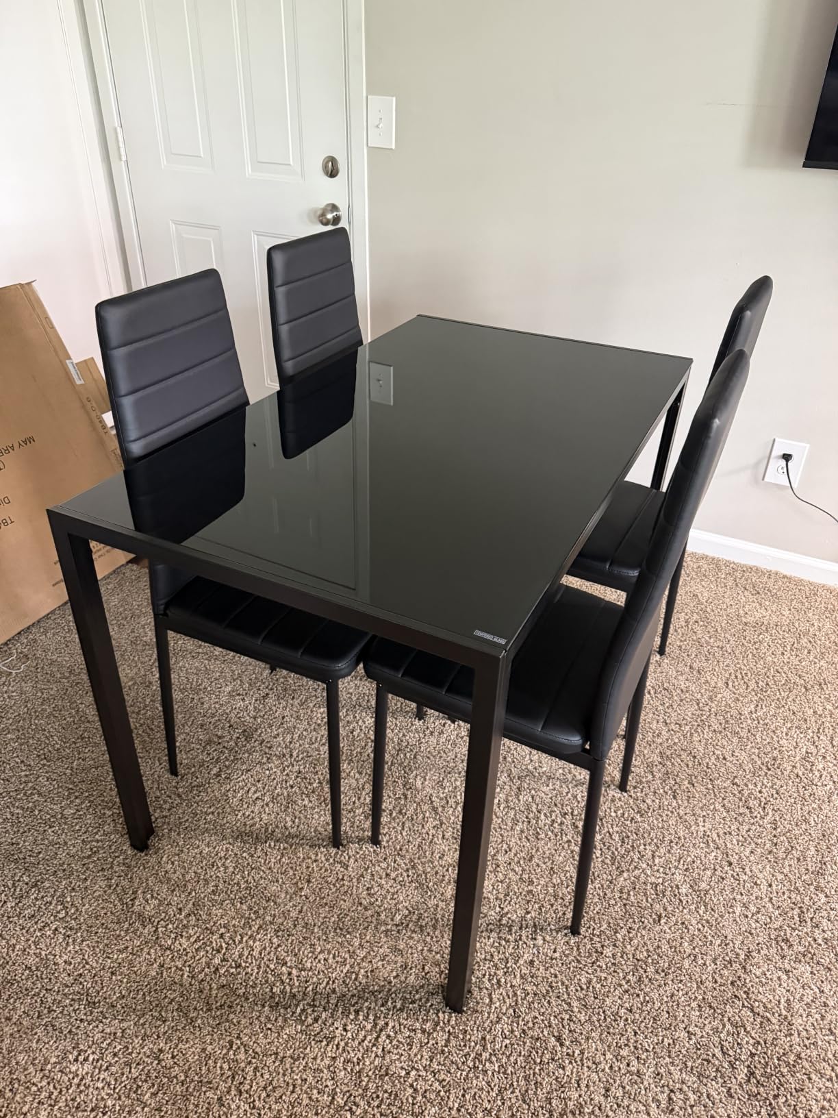 Bealife Kitchen Dining Table Set for 4, Tempered Glass 5 Piece - Black | PU Leather Modern Dining Room Furniture, Space Saving Table and Chairs Set for Home, Kitchen, Living Room, Dining Room customer photo 1