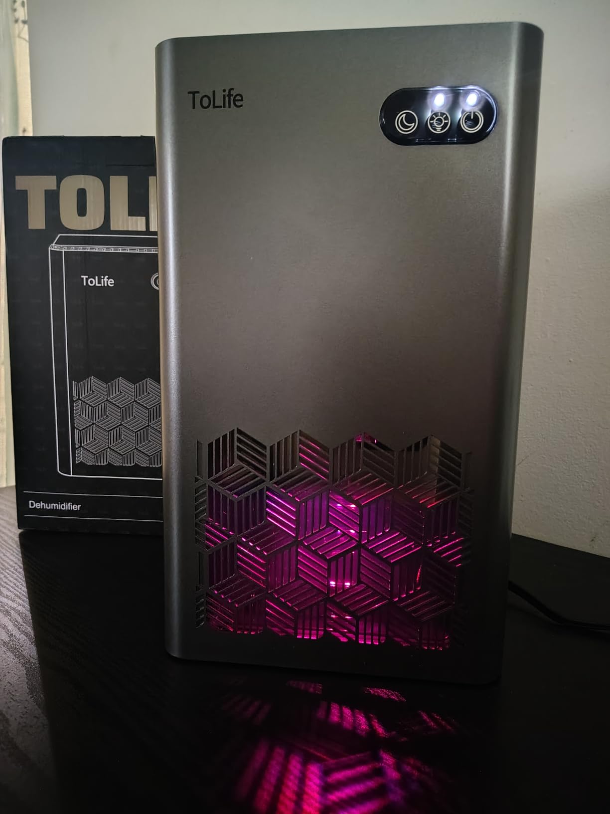 ToLife Dehumidifiers for Home, 1000 sq.ft Dehumidifier for Basement Bedroom Bathroom with 95 OZ Water Tank Auto Shut Off 7 Colors LED Light, Grey customer photo 2