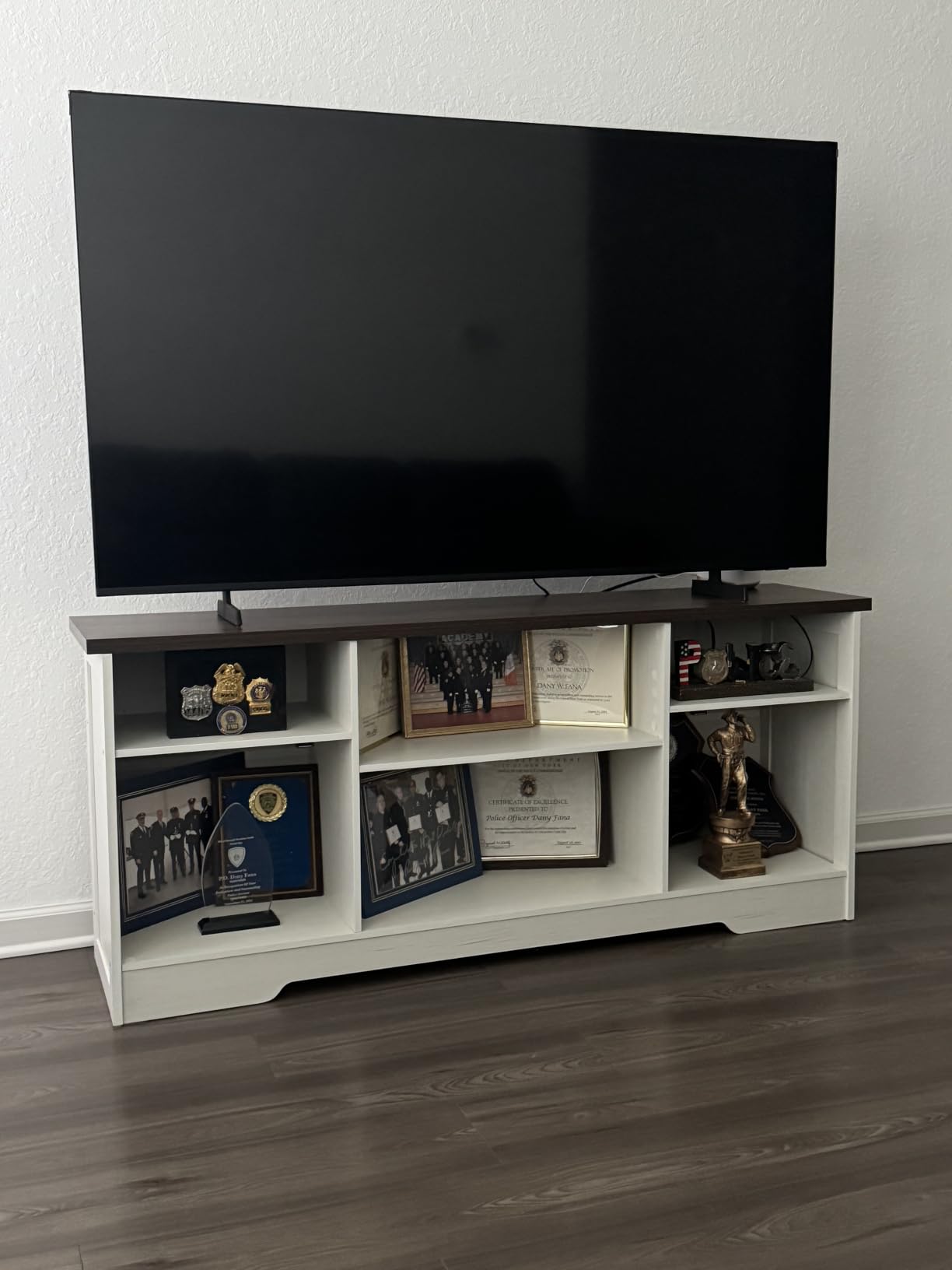 Casaottima TV Stand for 65 Inch TV, Entertainment Center, White | Farmhouse Entertainment Center, Power Outlet & LED Light, Storage Cabinets, Media Furniture for Living Room, Bedroom customer photo 1
