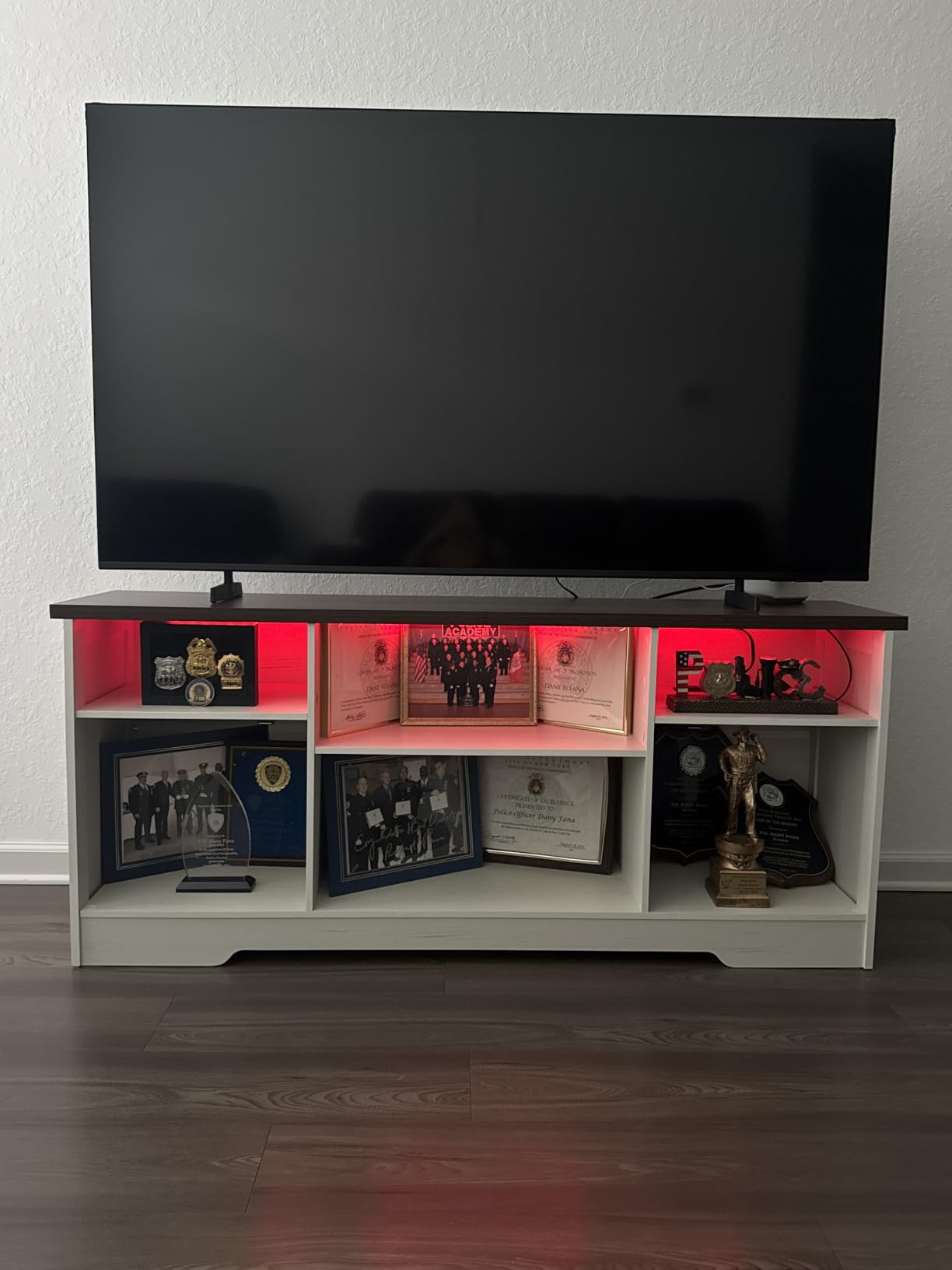 Casaottima TV Stand for 65 Inch TV, Entertainment Center, White | Farmhouse Entertainment Center, Power Outlet & LED Light, Storage Cabinets, Media Furniture for Living Room, Bedroom customer photo 2