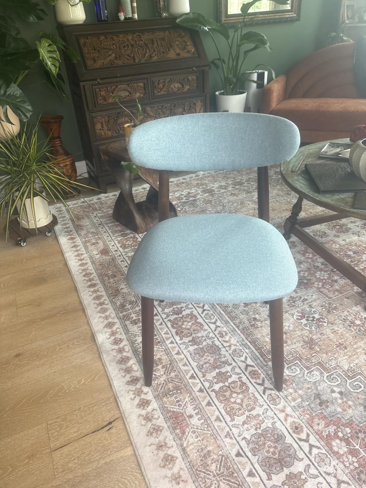 CHUN YI Dining Chairs Set of 4, Upholstered Wooden Dining Room Chairs, Mid Century Modern Fabric Kitchen Chair with Ergonomic Curved Backrest, Beige (Only Chairs) customer photo 2
