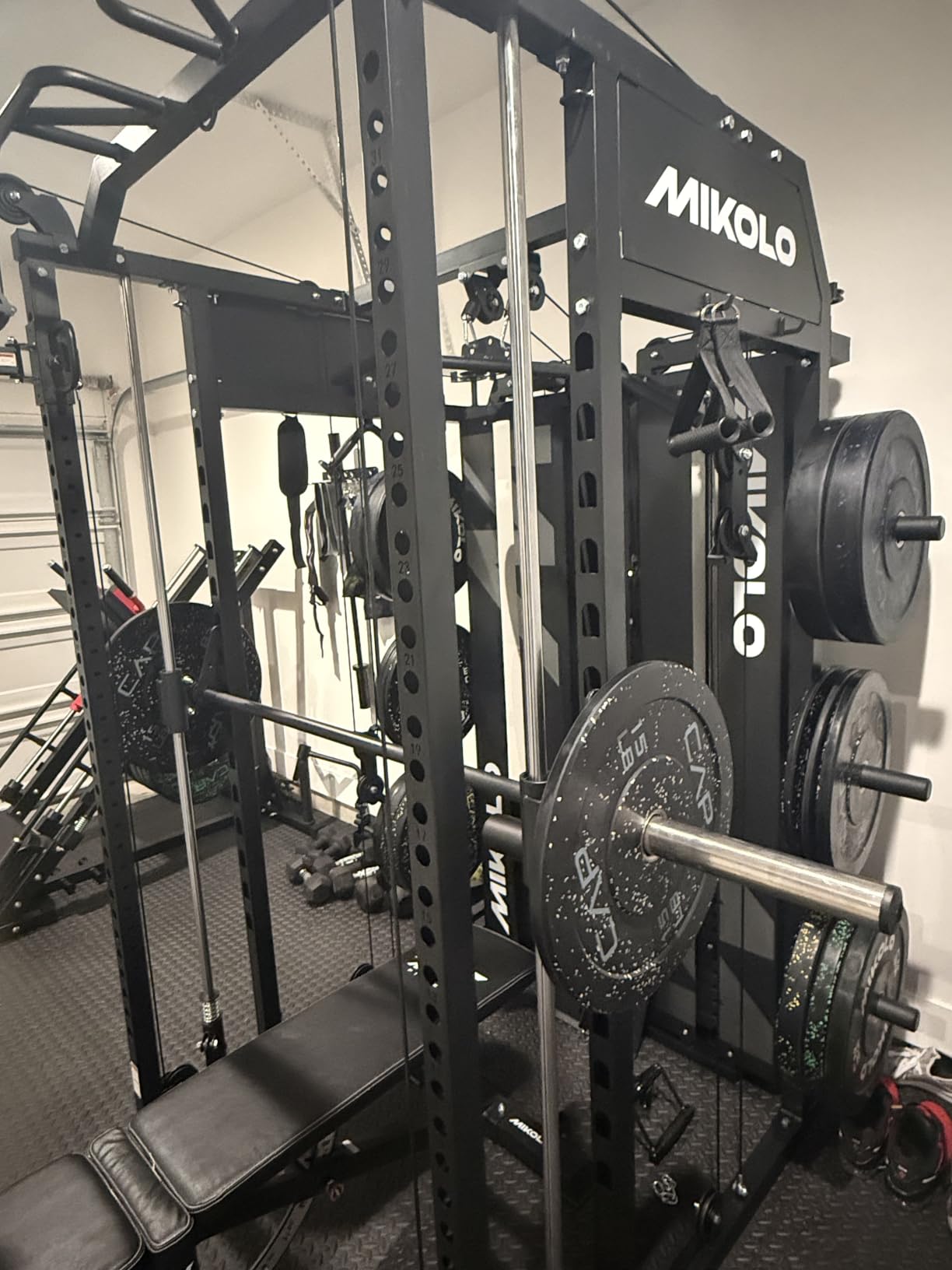 Mikolo Smith Machine with Weight Stack, Power Cage Home Gym System with LAT Pulldown & Cable Crossover, Multi-Functional Trainer with Dual Pulley System, Includes 10+ Free Attachments customer photo 1